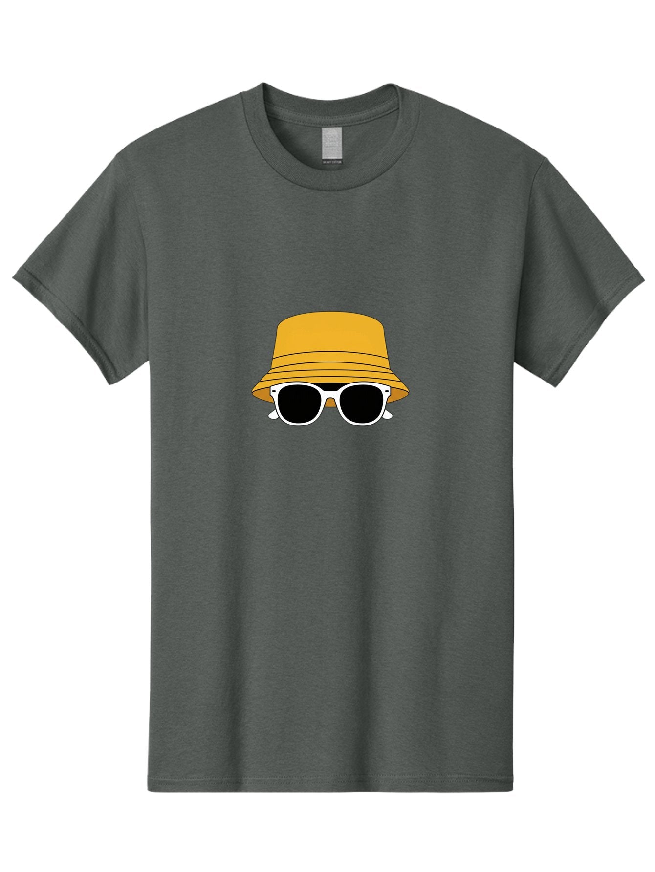 Yellow-Bucket-Hat-And-Sunglasses Men'S Graphic Tee, 100% Cotton, Comfortable Casual Summer Wear, Machine Washable, Cartoon Style, White Sunglasses, Yellow Bucket Hat, Minimalist Design, Fashion Accessory, Trendy Look, Cool Shades, Summer Vibe Bad938 11