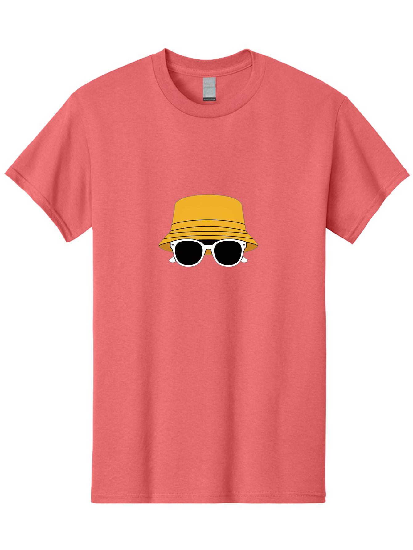 Yellow-Bucket-Hat-And-Sunglasses Men'S Graphic Tee, 100% Cotton, Comfortable Casual Summer Wear, Machine Washable, Cartoon Style, White Sunglasses, Yellow Bucket Hat, Minimalist Design, Fashion Accessory, Trendy Look, Cool Shades, Summer Vibe Bad938 9