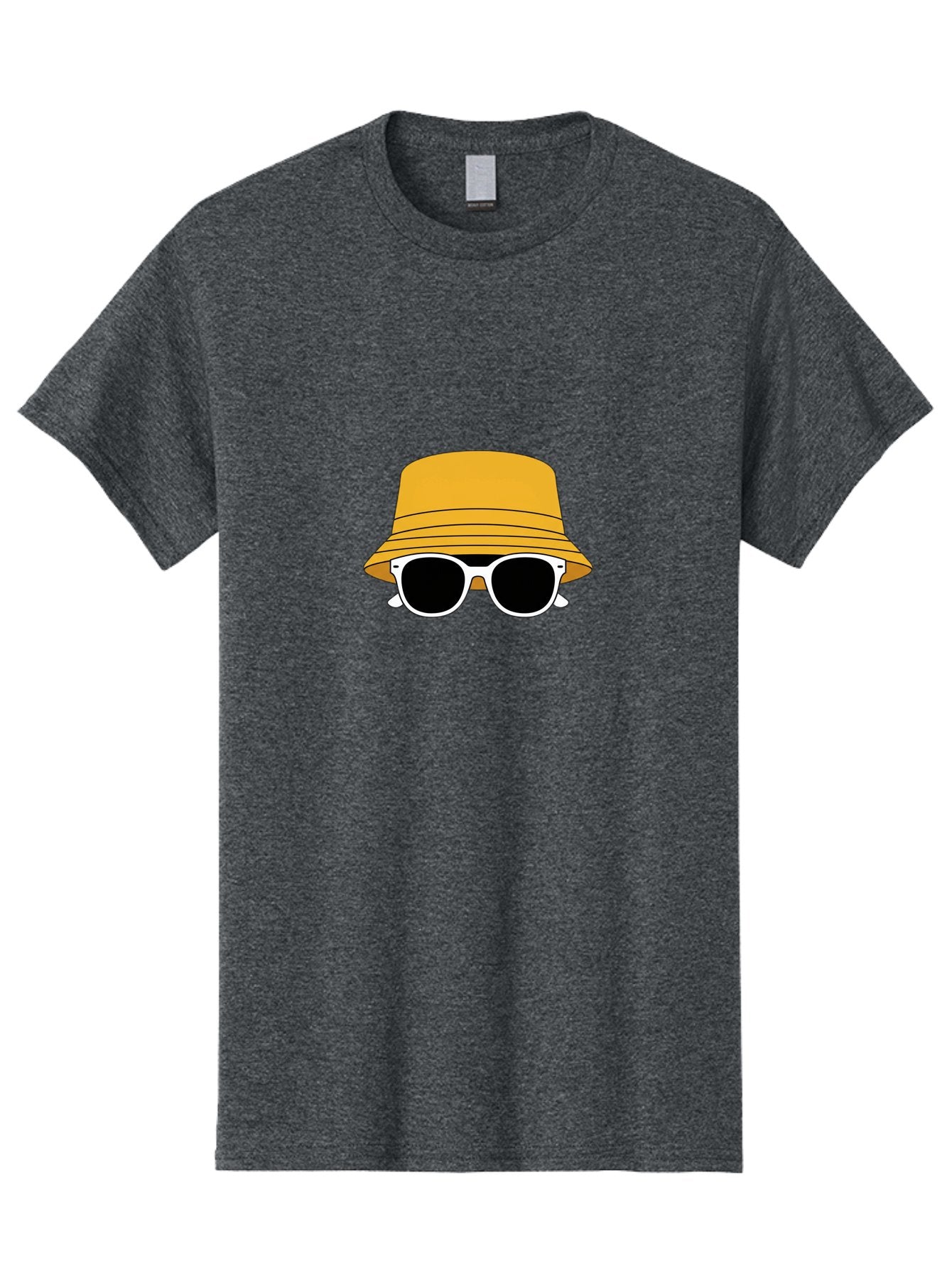 Yellow-Bucket-Hat-And-Sunglasses Men'S Graphic Tee, 100% Cotton, Comfortable Casual Summer Wear, Machine Washable, Cartoon Style, White Sunglasses, Yellow Bucket Hat, Minimalist Design, Fashion Accessory, Trendy Look, Cool Shades, Summer Vibe Bad938 5