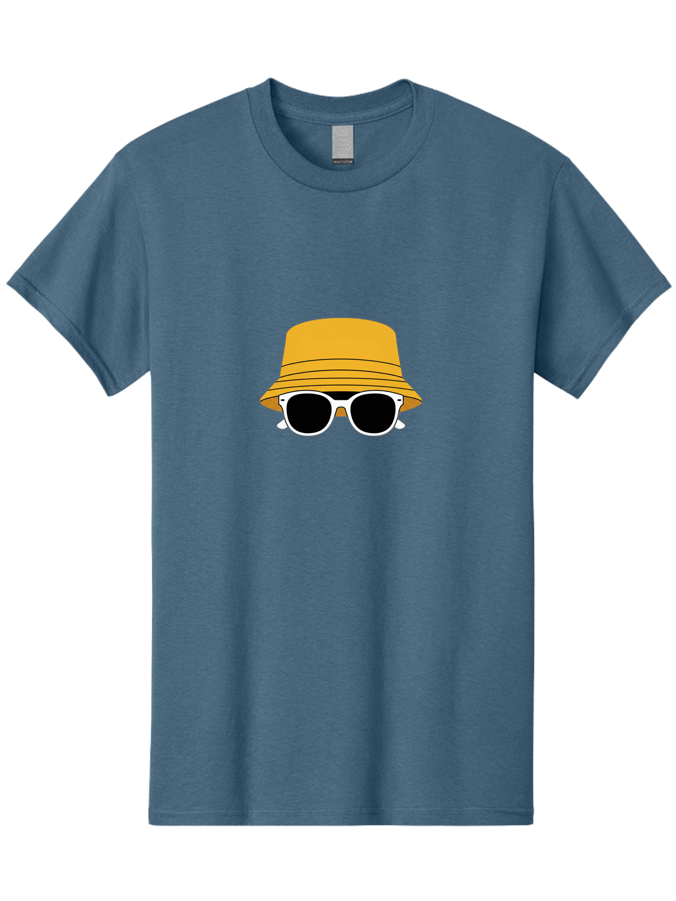 Yellow-Bucket-Hat-And-Sunglasses Men'S Graphic Tee, 100% Cotton, Comfortable Casual Summer Wear, Machine Washable, Cartoon Style, White Sunglasses, Yellow Bucket Hat, Minimalist Design, Fashion Accessory, Trendy Look, Cool Shades, Summer Vibe Bad938 3