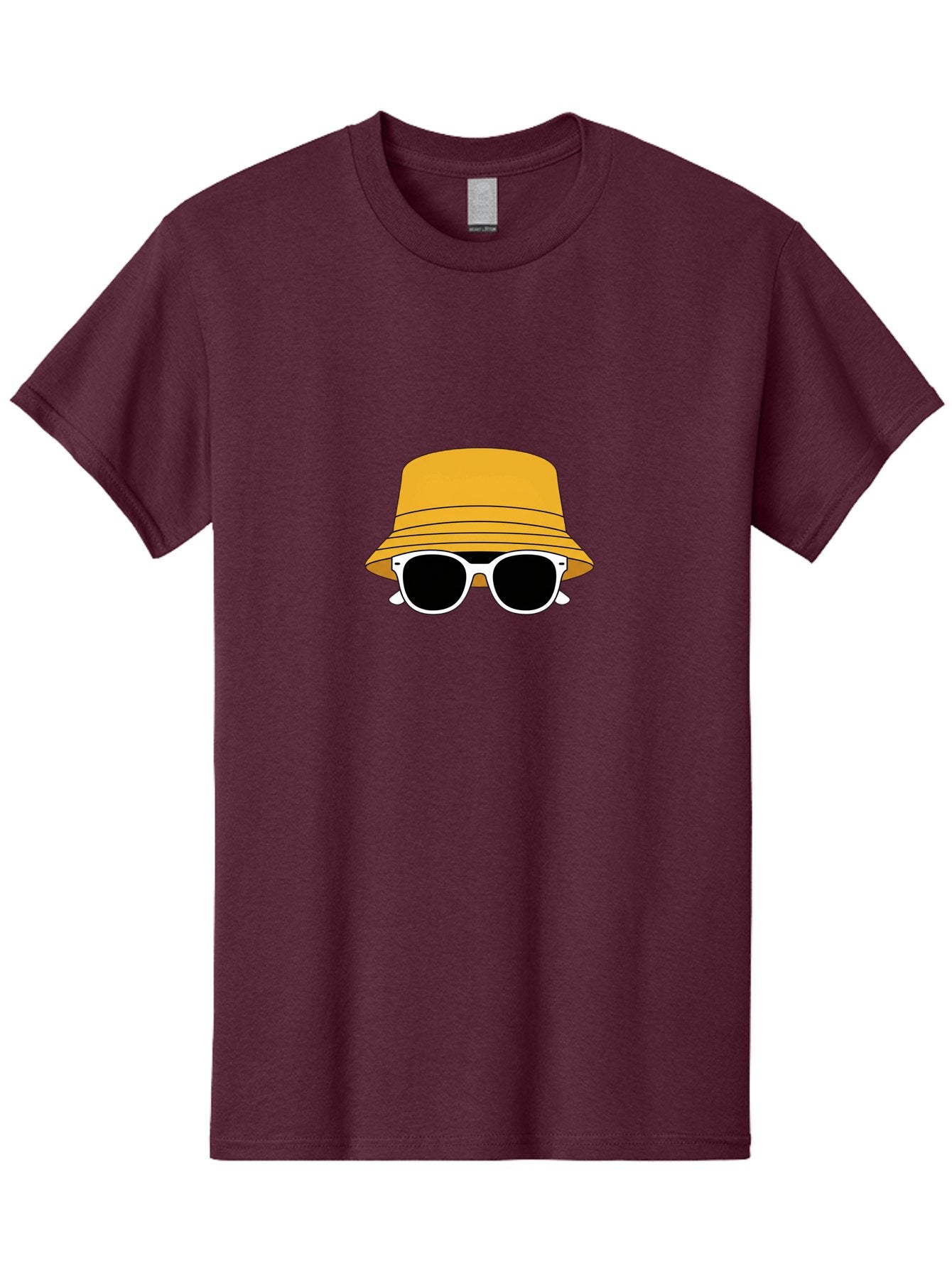 Yellow-Bucket-Hat-And-Sunglasses Men'S Graphic Tee, 100% Cotton, Comfortable Casual Summer Wear, Machine Washable, Cartoon Style, White Sunglasses, Yellow Bucket Hat, Minimalist Design, Fashion Accessory, Trendy Look, Cool Shades, Summer Vibe Bad938 13