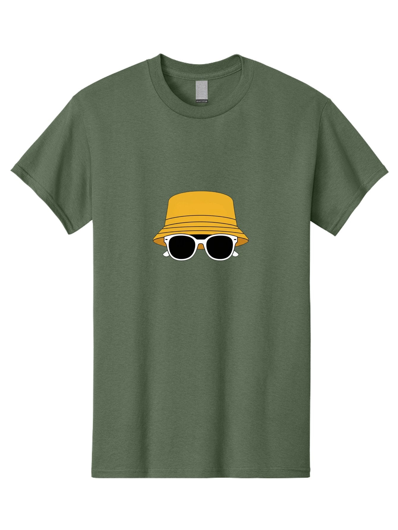 Yellow-Bucket-Hat-And-Sunglasses Men'S Graphic Tee, 100% Cotton, Comfortable Casual Summer Wear, Machine Washable, Cartoon Style, White Sunglasses, Yellow Bucket Hat, Minimalist Design, Fashion Accessory, Trendy Look, Cool Shades, Summer Vibe Bad938 4
