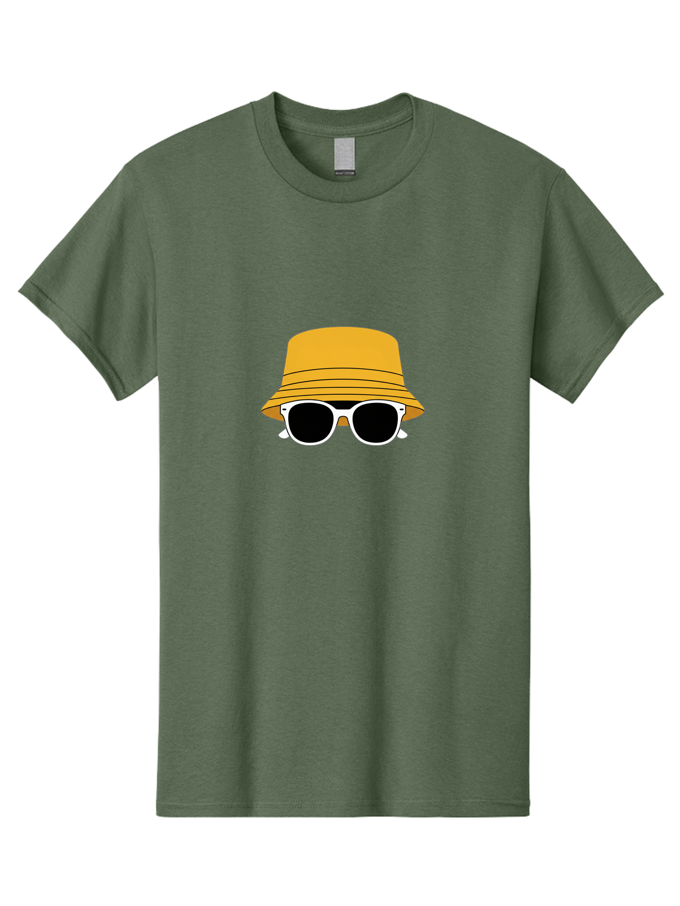 Yellow-Bucket-Hat-And-Sunglasses Men'S Graphic Tee, 100% Cotton, Comfortable Casual Summer Wear, Machine Washable, Cartoon Style, White Sunglasses, Yellow Bucket Hat, Minimalist Design, Fashion Accessory, Trendy Look, Cool Shades, Summer Vibe Bad938 12