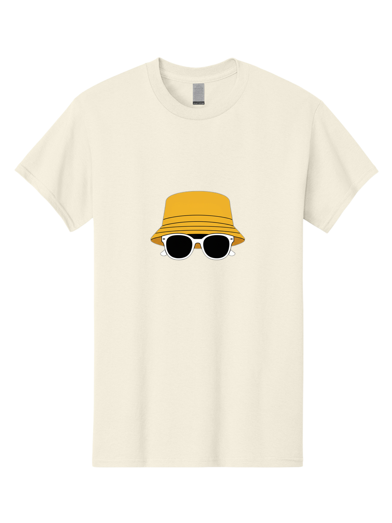 Yellow-Bucket-Hat-And-Sunglasses Men'S Graphic Tee, 100% Cotton, Comfortable Casual Summer Wear, Machine Washable, Cartoon Style, White Sunglasses, Yellow Bucket Hat, Minimalist Design, Fashion Accessory, Trendy Look, Cool Shades, Summer Vibe Bad938 13