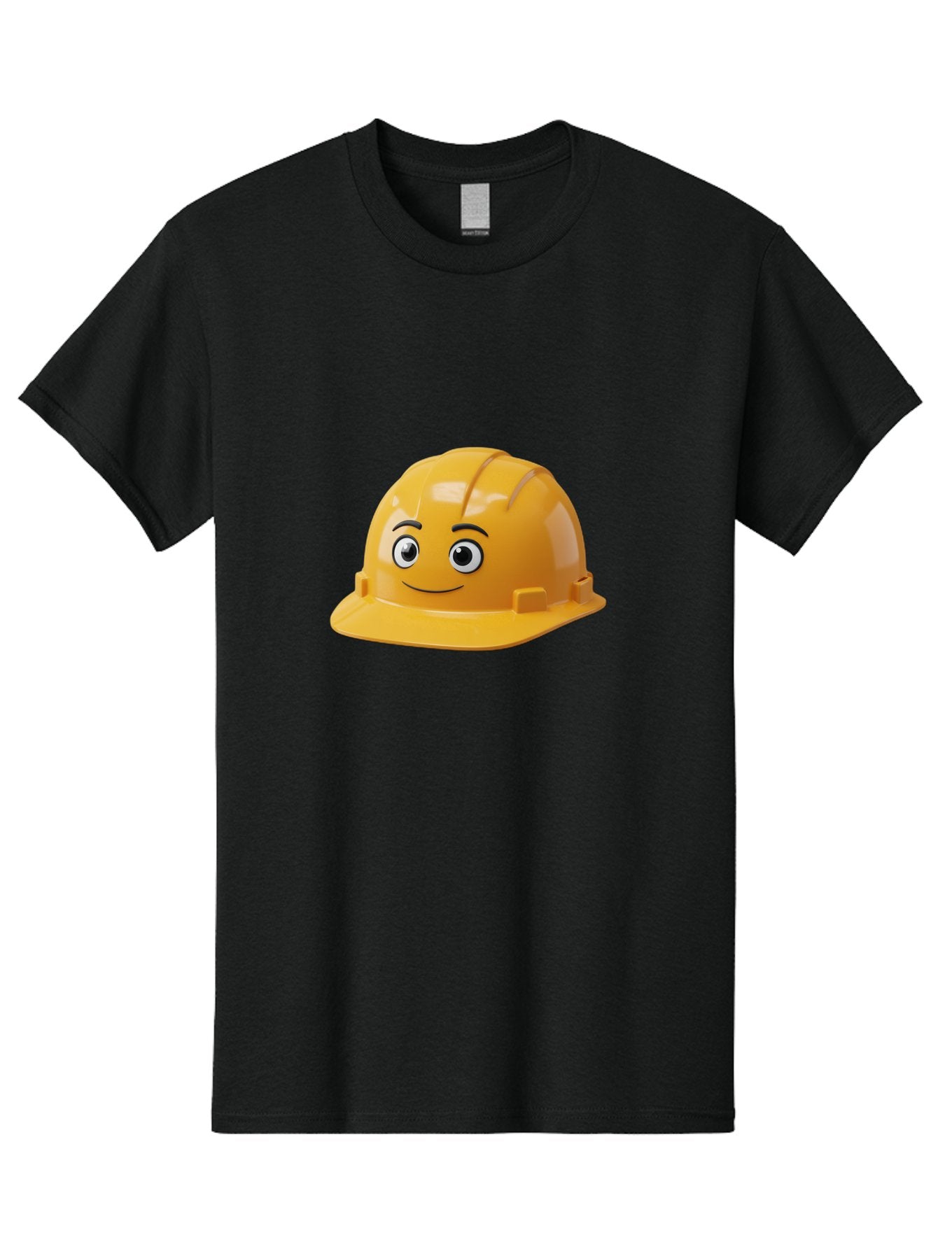 Yellow-Hard-Hat-1 Men'S Graphic Tee, 100% Cotton, Comfortable Casual Summer Wear, Machine Washable, Construction Hard Hat, Safety Helmet, Cartoon Character, Smiling Face, Yellow Plastic, Construction Worker, Protective Gear, Industrial Safety Bad940 12