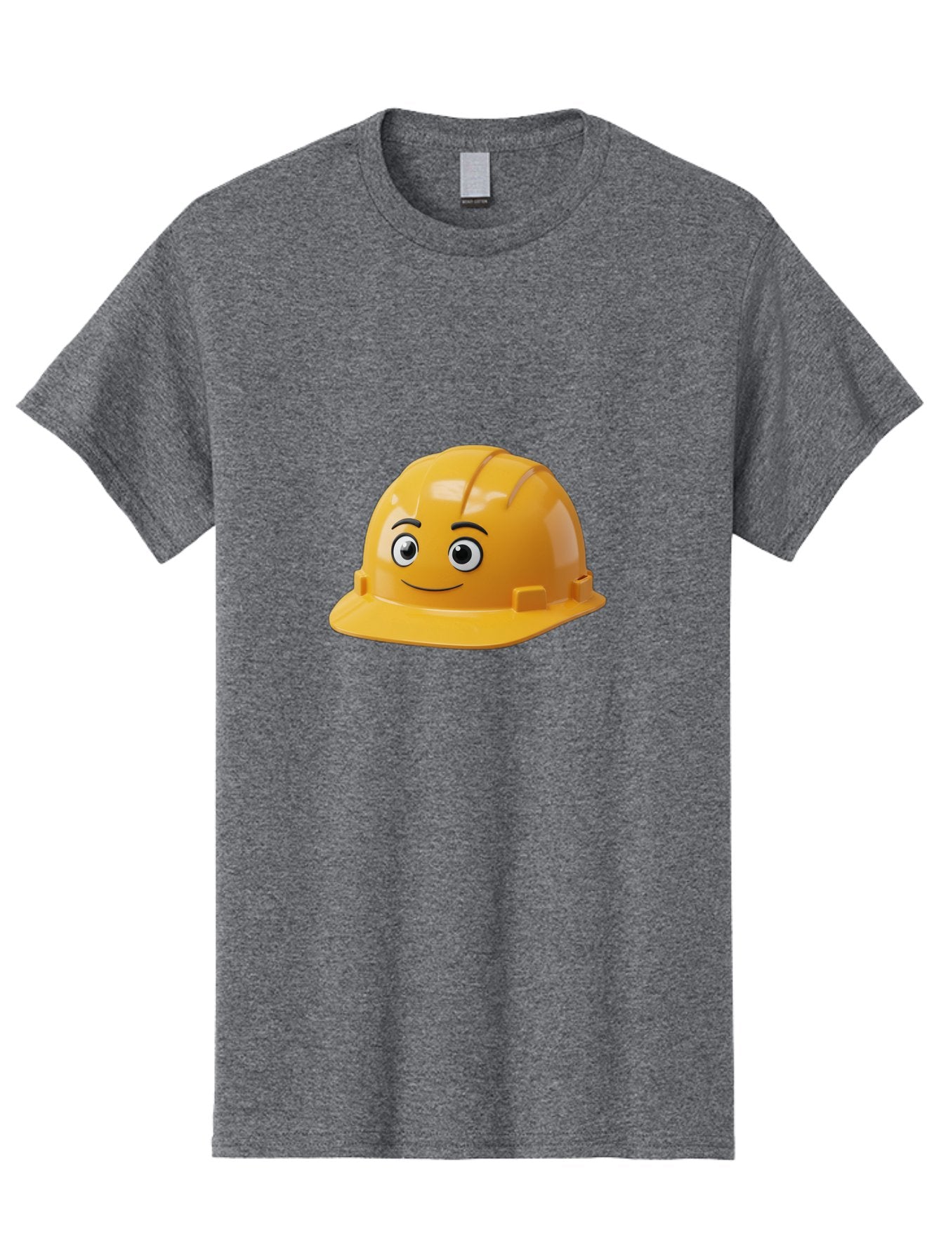 Yellow-Hard-Hat-1 Men'S Graphic Tee, 100% Cotton, Comfortable Casual Summer Wear, Machine Washable, Construction Hard Hat, Safety Helmet, Cartoon Character, Smiling Face, Yellow Plastic, Construction Worker, Protective Gear, Industrial Safety Bad940 15