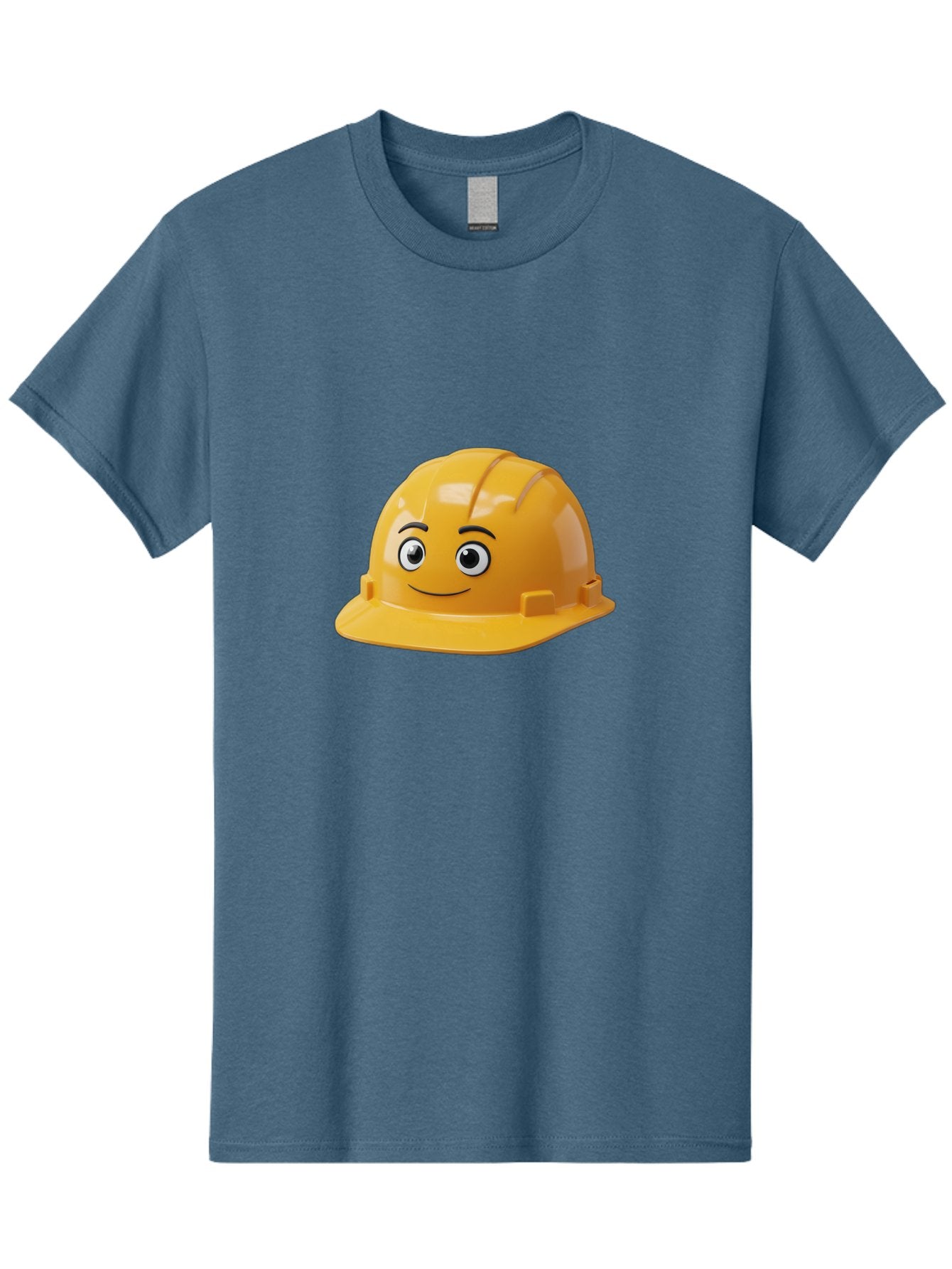 Yellow-Hard-Hat-1 Men'S Graphic Tee, 100% Cotton, Comfortable Casual Summer Wear, Machine Washable, Construction Hard Hat, Safety Helmet, Cartoon Character, Smiling Face, Yellow Plastic, Construction Worker, Protective Gear, Industrial Safety Bad940 4