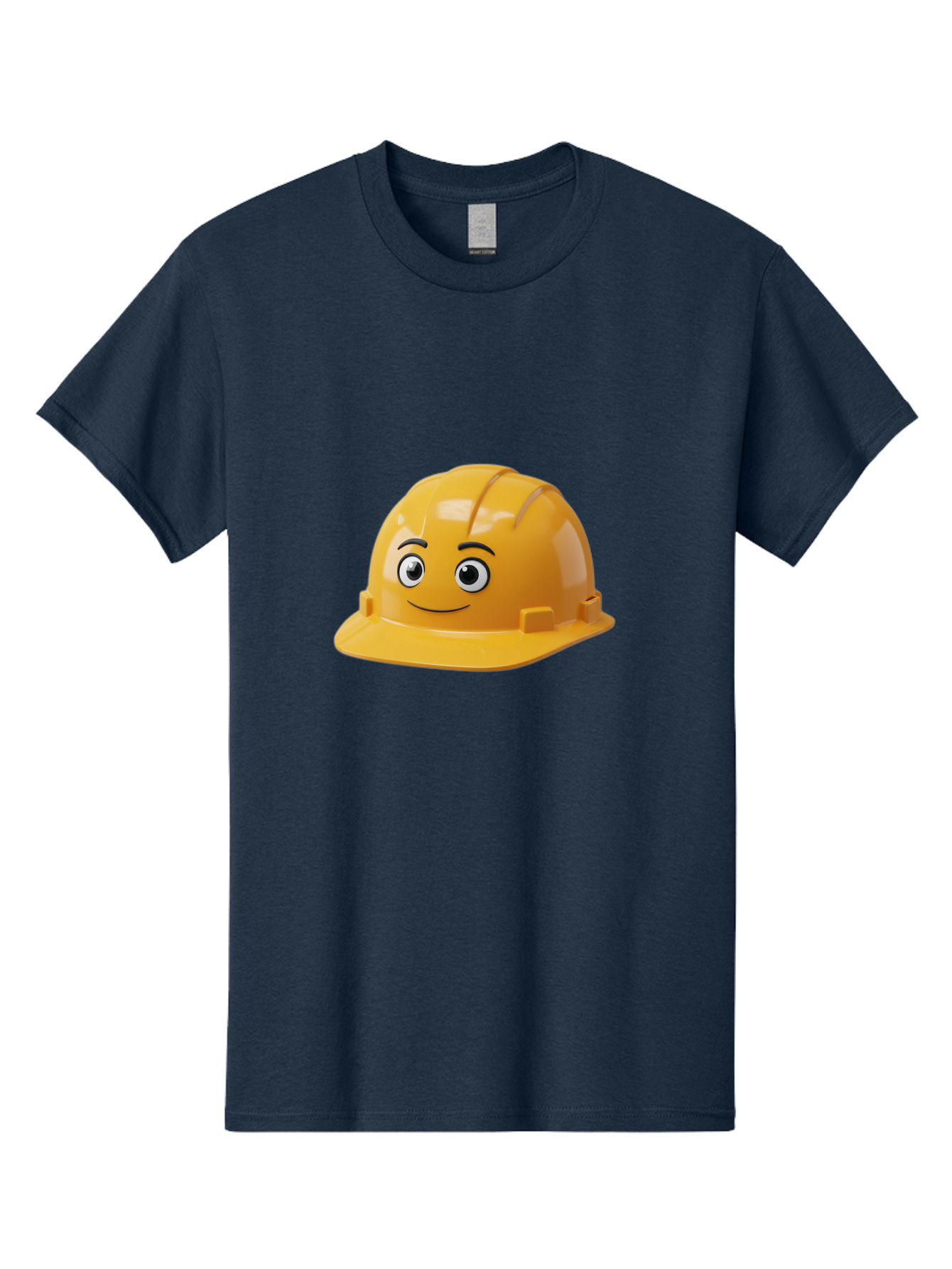 Yellow-Hard-Hat-1 Men'S Graphic Tee, 100% Cotton, Comfortable Casual Summer Wear, Machine Washable, Construction Hard Hat, Safety Helmet, Cartoon Character, Smiling Face, Yellow Plastic, Construction Worker, Protective Gear, Industrial Safety Bad940 13