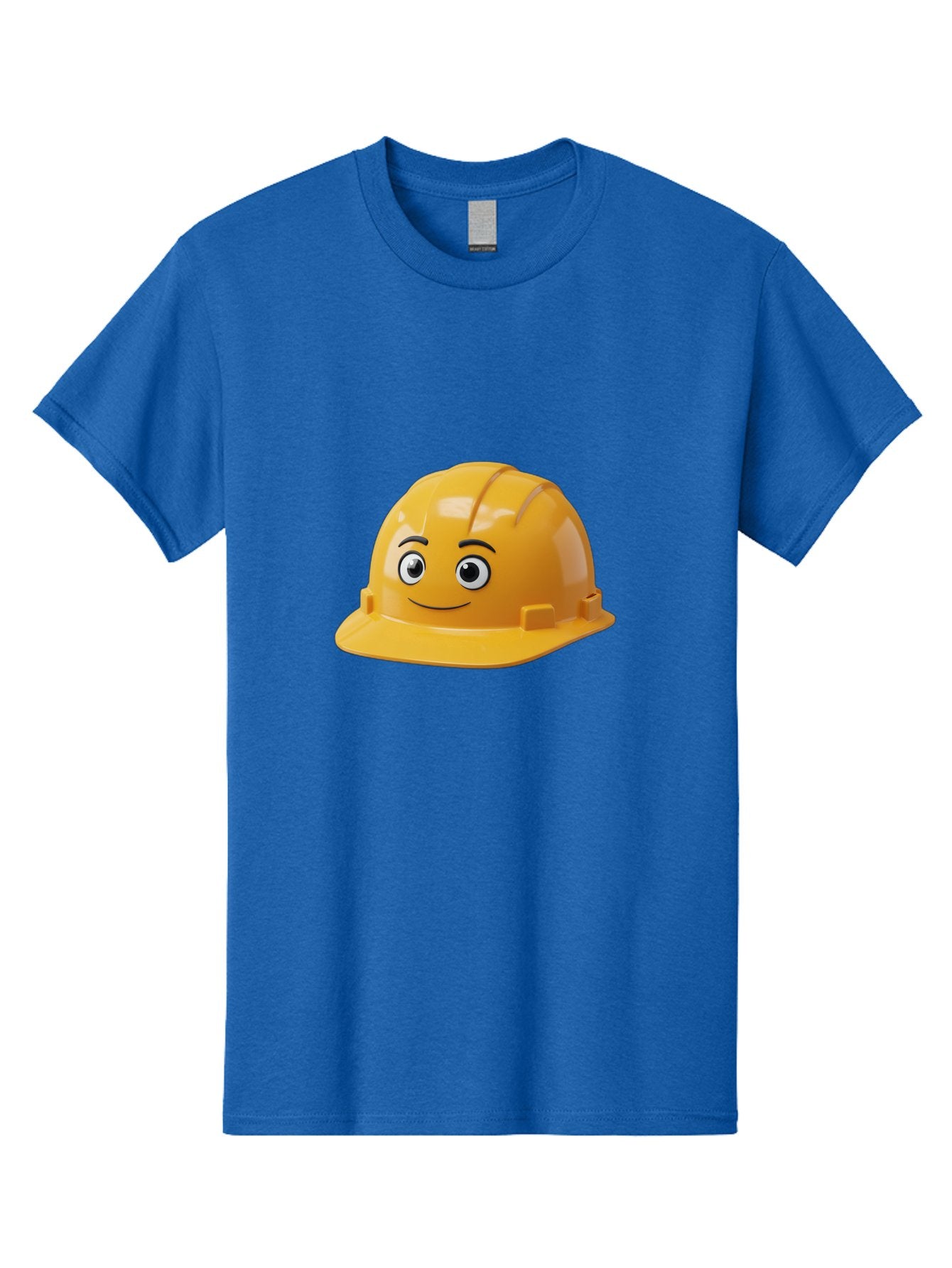 Yellow-Hard-Hat-1 Men'S Graphic Tee, 100% Cotton, Comfortable Casual Summer Wear, Machine Washable, Construction Hard Hat, Safety Helmet, Cartoon Character, Smiling Face, Yellow Plastic, Construction Worker, Protective Gear, Industrial Safety Bad940