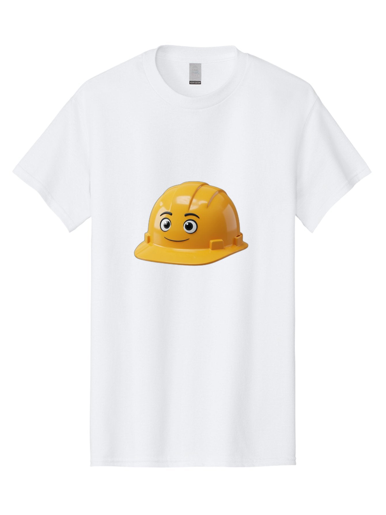 Yellow-Hard-Hat-1 Men'S Graphic Tee, 100% Cotton, Comfortable Casual Summer Wear, Machine Washable, Construction Hard Hat, Safety Helmet, Cartoon Character, Smiling Face, Yellow Plastic, Construction Worker, Protective Gear, Industrial Safety Bad940