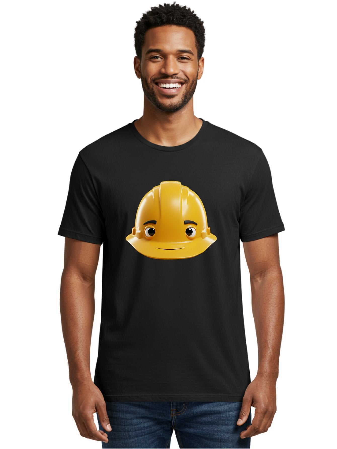 Yellow-Hard-Hat-Emoji Men'S Graphic Tee, 100% Cotton, Comfortable Casual Summer Wear, Machine Washable, Yellow Hard Hat, Cartoon Face, Construction Worker, Safety Helmet, Smiling Character, Yellow Emoji, Workplace Safety, Character Design Bad942 23