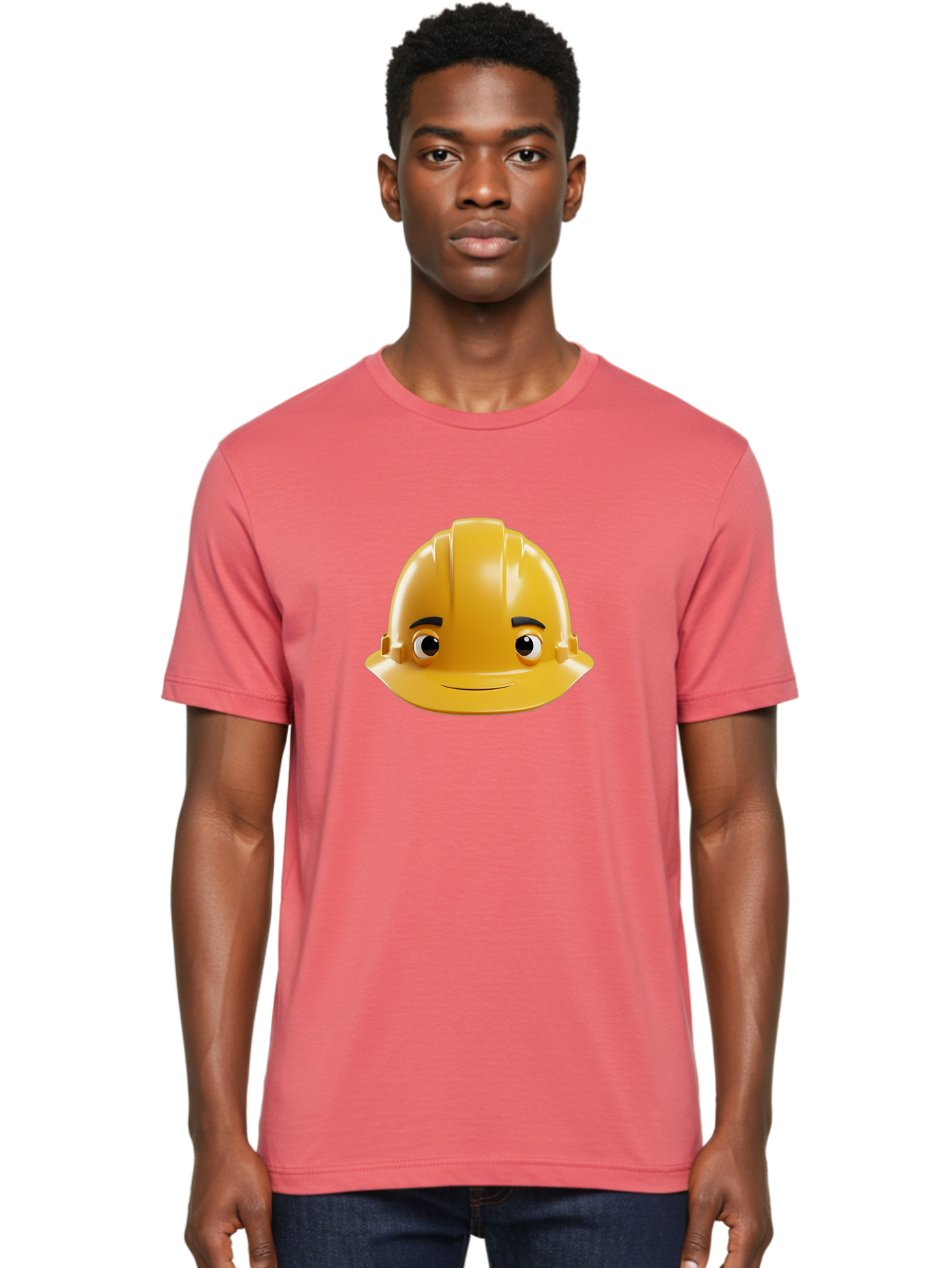 Yellow-Hard-Hat-Emoji Men'S Graphic Tee, 100% Cotton, Comfortable Casual Summer Wear, Machine Washable, Yellow Hard Hat, Cartoon Face, Construction Worker, Safety Helmet, Smiling Character, Yellow Emoji, Workplace Safety, Character Design Bad942 24