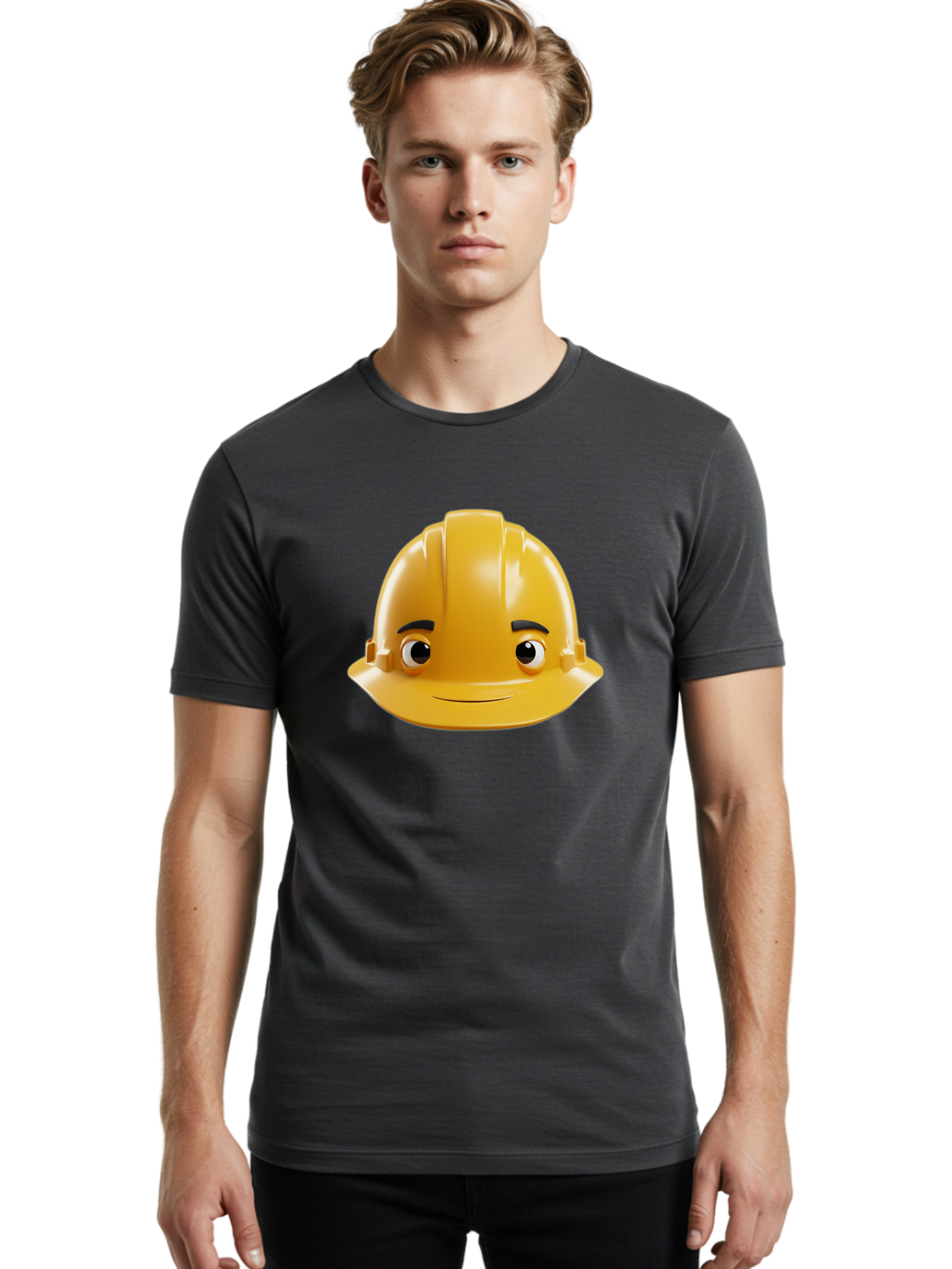 Yellow-Hard-Hat-Emoji Men'S Graphic Tee, 100% Cotton, Comfortable Casual Summer Wear, Machine Washable, Yellow Hard Hat, Cartoon Face, Construction Worker, Safety Helmet, Smiling Character, Yellow Emoji, Workplace Safety, Character Design Bad942 22
