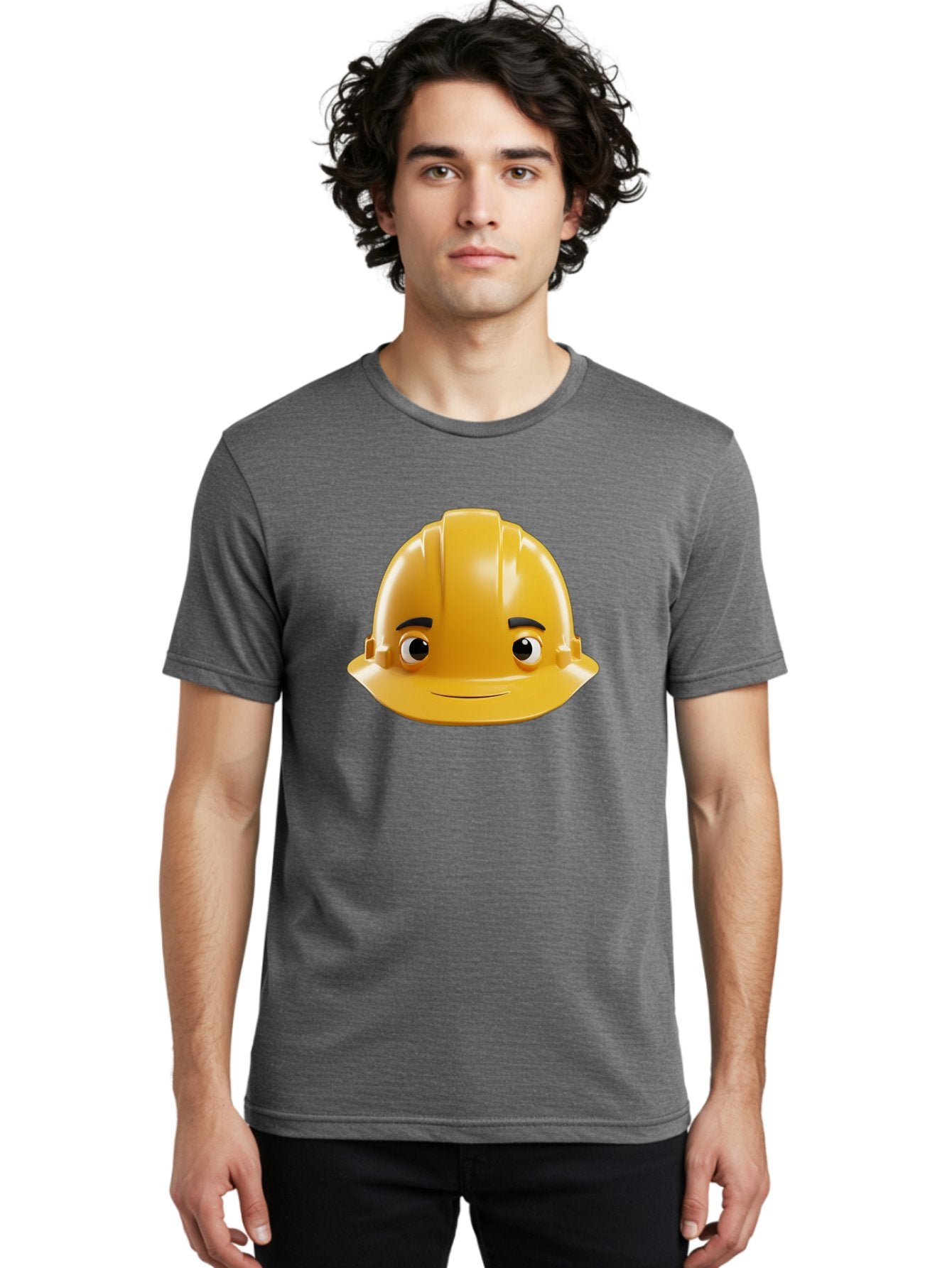 Yellow-Hard-Hat-Emoji Men'S Graphic Tee, 100% Cotton, Comfortable Casual Summer Wear, Machine Washable, Yellow Hard Hat, Cartoon Face, Construction Worker, Safety Helmet, Smiling Character, Yellow Emoji, Workplace Safety, Character Design Bad942 28