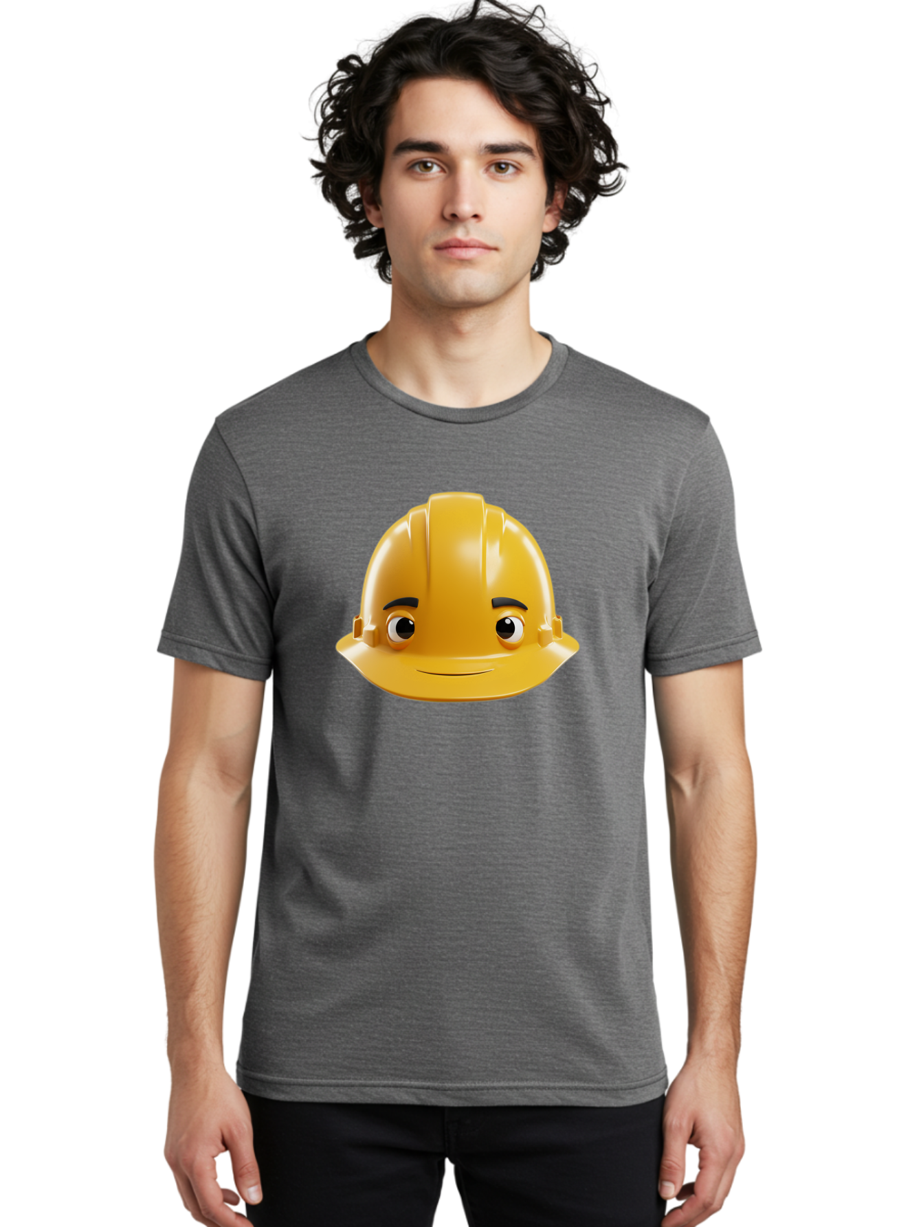 Yellow-Hard-Hat-Emoji Men'S Graphic Tee, 100% Cotton, Comfortable Casual Summer Wear, Machine Washable, Yellow Hard Hat, Cartoon Face, Construction Worker, Safety Helmet, Smiling Character, Yellow Emoji, Workplace Safety, Character Design Bad942 18