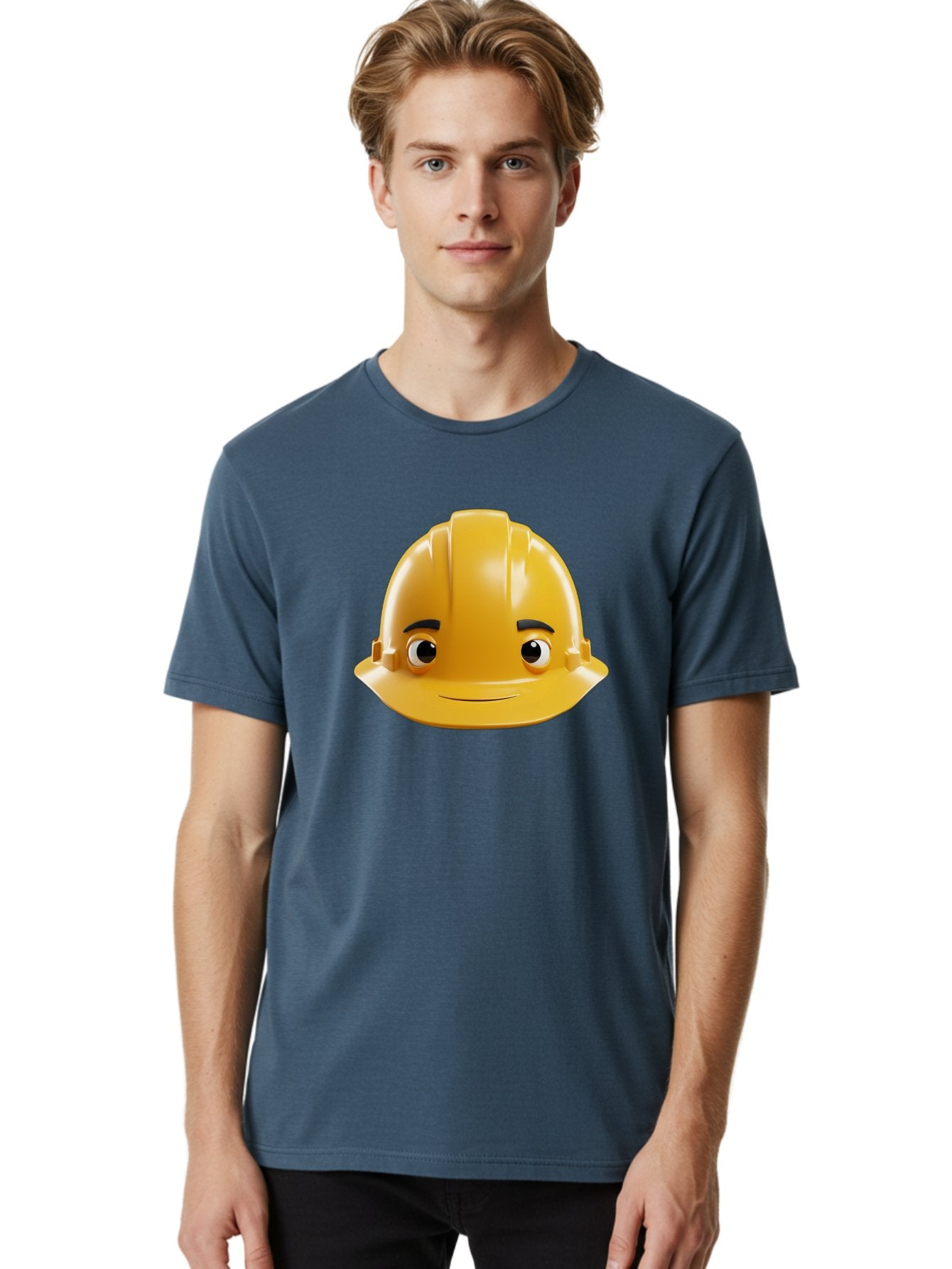 Yellow-Hard-Hat-Emoji Men'S Graphic Tee, 100% Cotton, Comfortable Casual Summer Wear, Machine Washable, Yellow Hard Hat, Cartoon Face, Construction Worker, Safety Helmet, Smiling Character, Yellow Emoji, Workplace Safety, Character Design Bad942 30