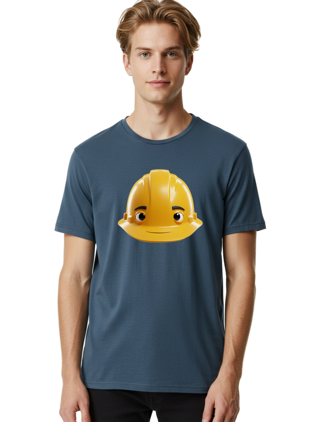 Yellow-Hard-Hat-Emoji Men'S Graphic Tee, 100% Cotton, Comfortable Casual Summer Wear, Machine Washable, Yellow Hard Hat, Cartoon Face, Construction Worker, Safety Helmet, Smiling Character, Yellow Emoji, Workplace Safety, Character Design Bad942 16