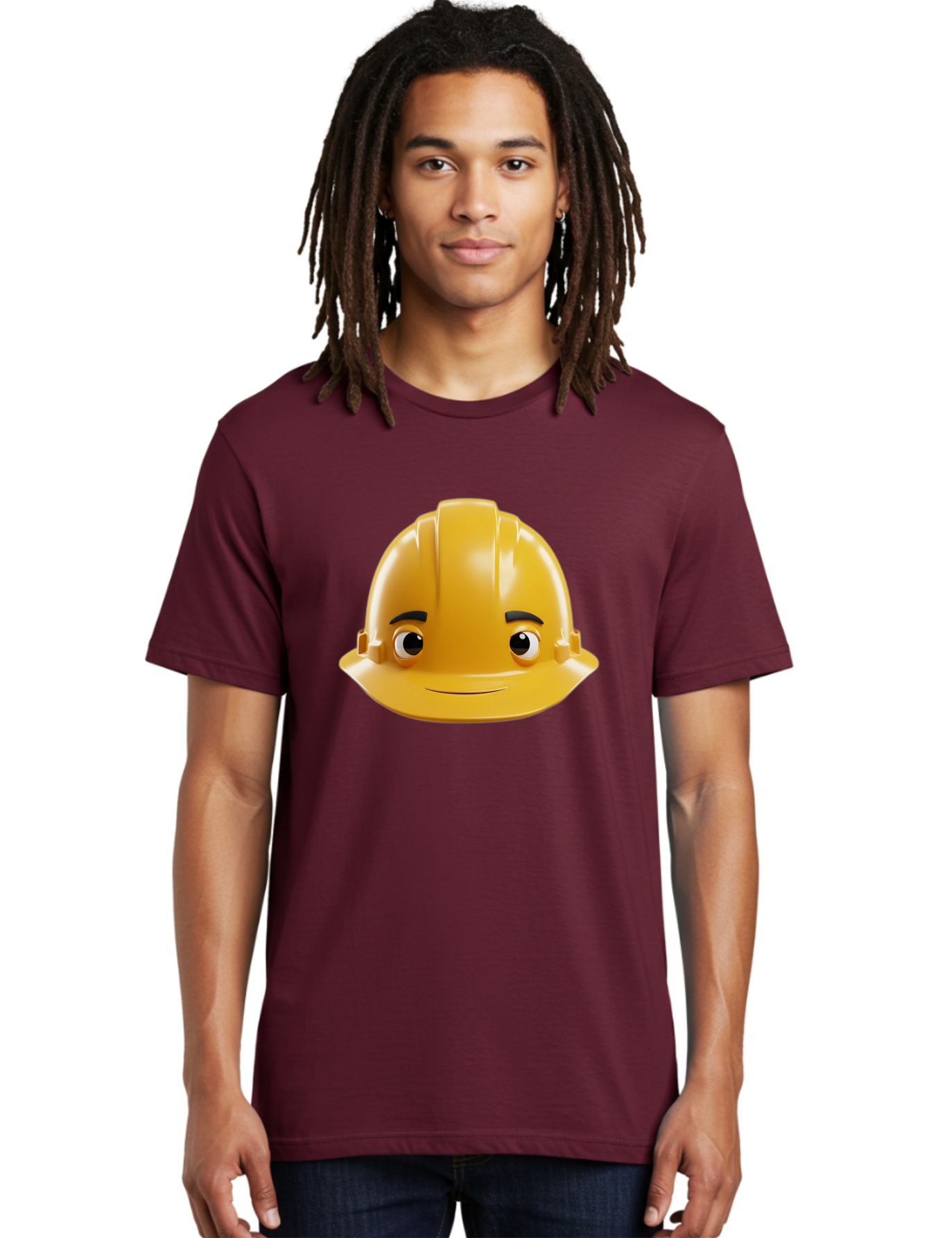 Yellow-Hard-Hat-Emoji Men'S Graphic Tee, 100% Cotton, Comfortable Casual Summer Wear, Machine Washable, Yellow Hard Hat, Cartoon Face, Construction Worker, Safety Helmet, Smiling Character, Yellow Emoji, Workplace Safety, Character Design Bad942 25