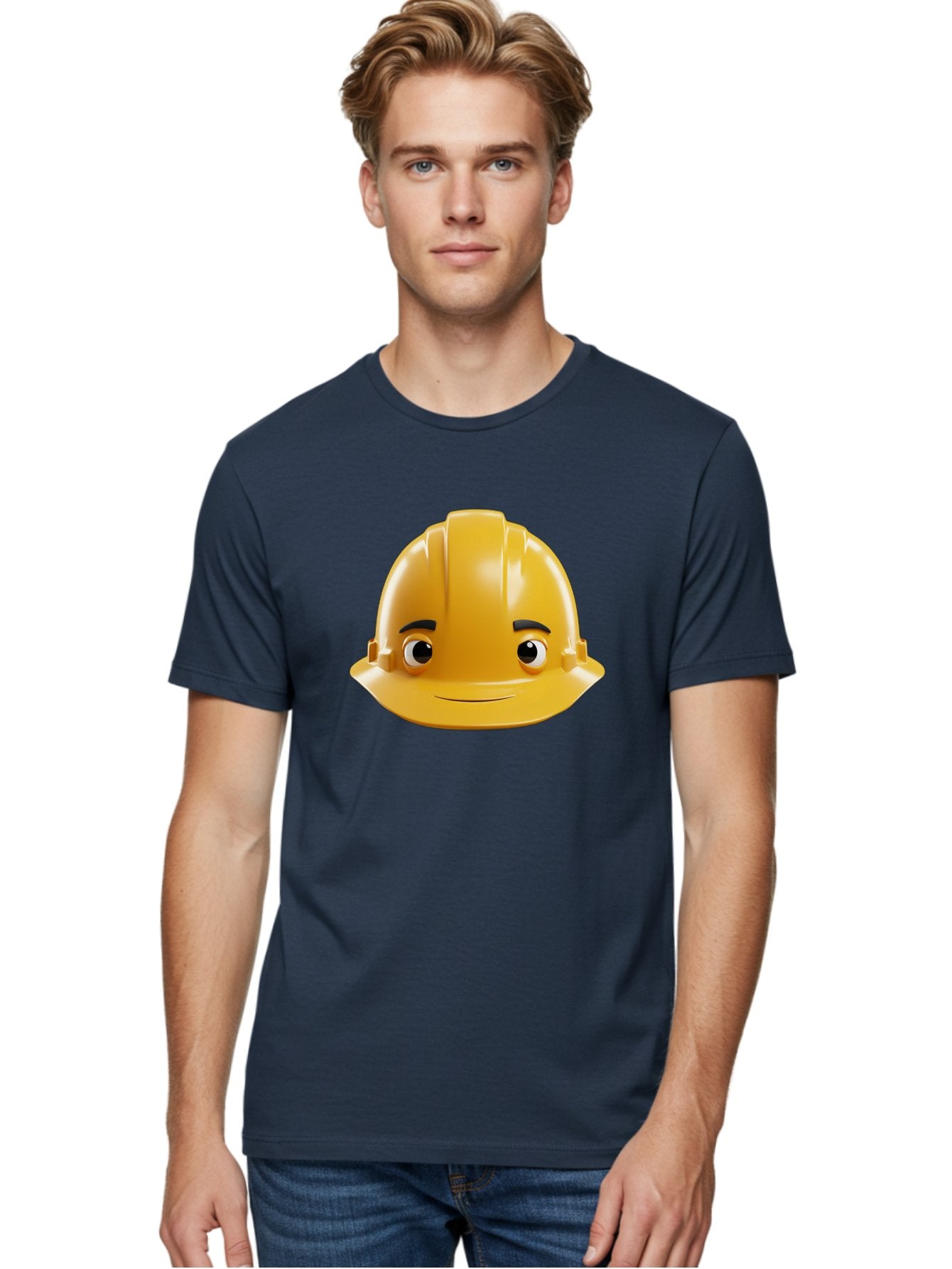 Yellow-Hard-Hat-Emoji Men'S Graphic Tee, 100% Cotton, Comfortable Casual Summer Wear, Machine Washable, Yellow Hard Hat, Cartoon Face, Construction Worker, Safety Helmet, Smiling Character, Yellow Emoji, Workplace Safety, Character Design Bad942 18
