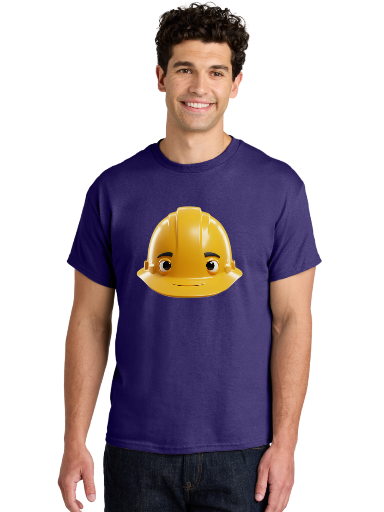Yellow-Hard-Hat-Emoji Men'S Graphic Tee, 100% Cotton, Comfortable Casual Summer Wear, Machine Washable, Yellow Hard Hat, Cartoon Face, Construction Worker, Safety Helmet, Smiling Character, Yellow Emoji, Workplace Safety, Character Design Bad942 26