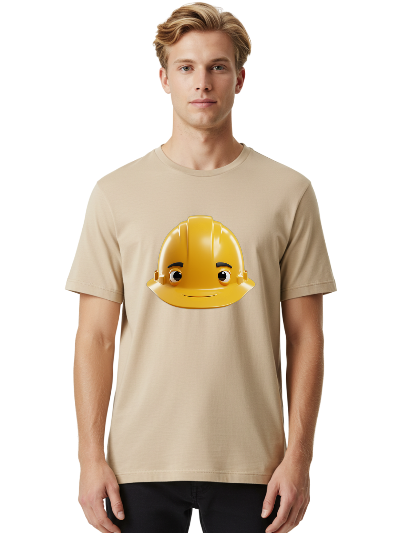 Yellow-Hard-Hat-Emoji Men'S Graphic Tee, 100% Cotton, Comfortable Casual Summer Wear, Machine Washable, Yellow Hard Hat, Cartoon Face, Construction Worker, Safety Helmet, Smiling Character, Yellow Emoji, Workplace Safety, Character Design Bad942 28