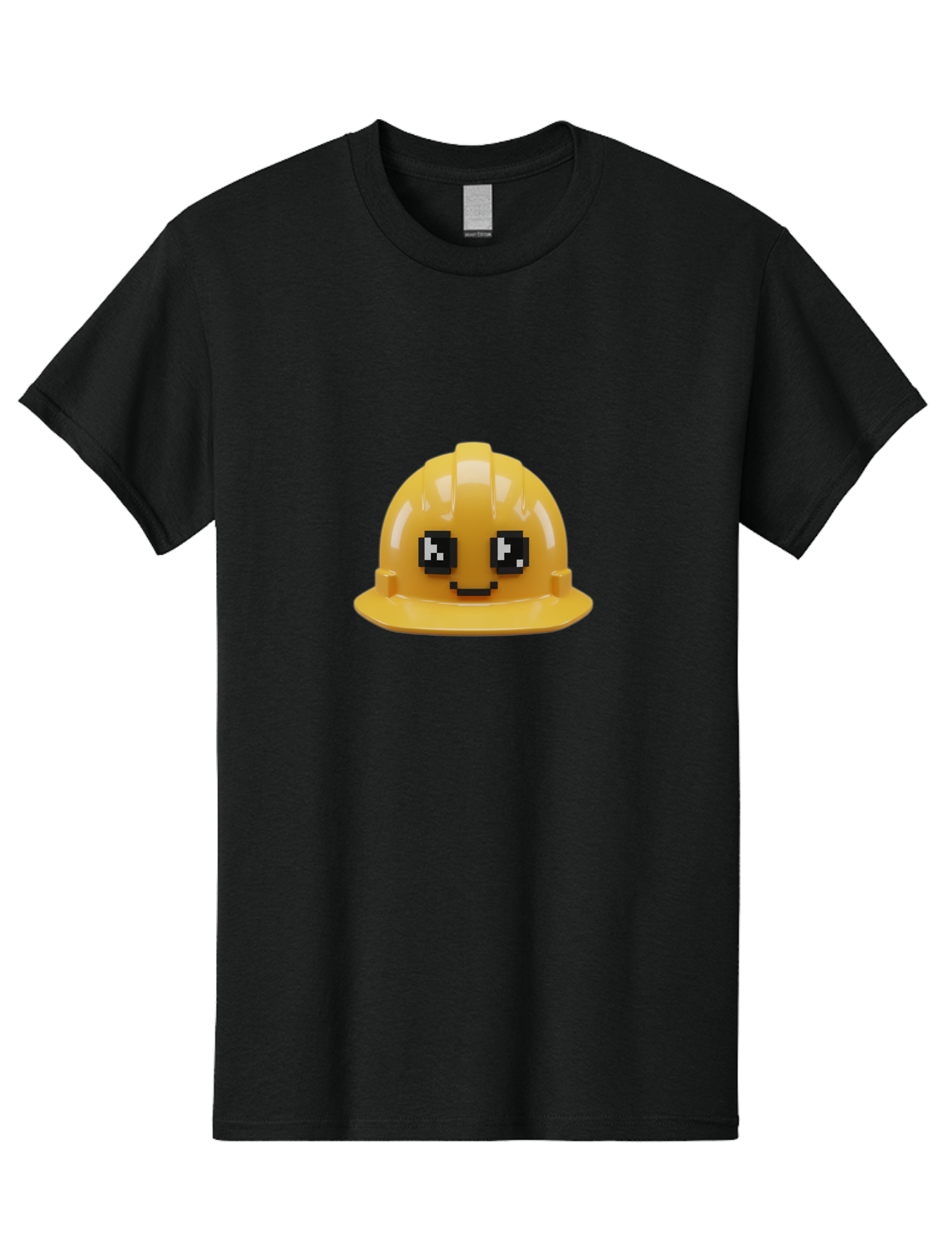 Yellow-Hard-Hat Men'S Graphic Tee, 100% Cotton, Comfortable Casual Summer Wear, Machine Washable, Yellow Hard Hat, Smiling Face, Pixelated Eyes, Construction Worker, Safety Gear, Cartoon Character, Funny Hat Bad943