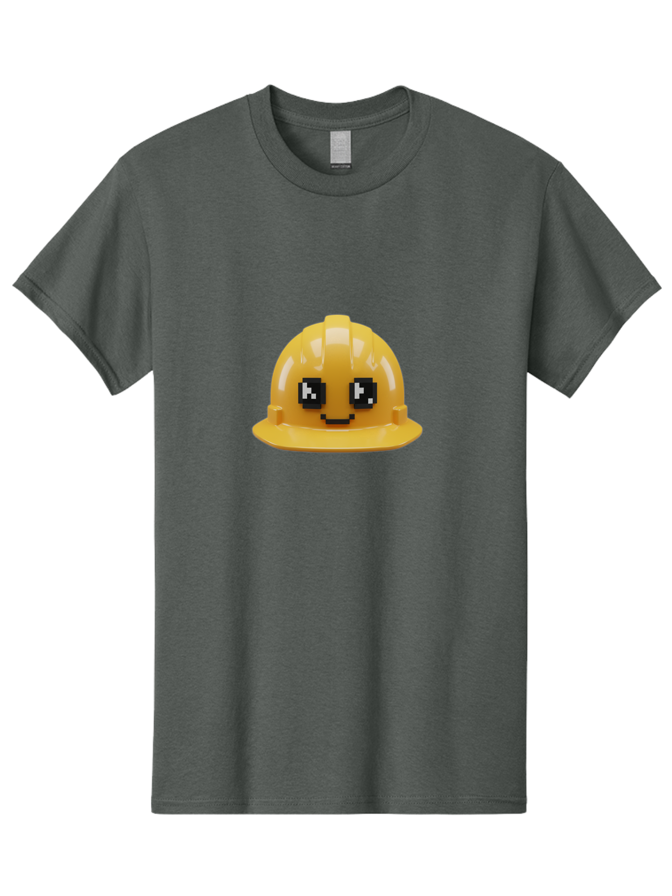 Yellow-Hard-Hat Men'S Graphic Tee, 100% Cotton, Comfortable Casual Summer Wear, Machine Washable, Yellow Hard Hat, Smiling Face, Pixelated Eyes, Construction Worker, Safety Gear, Cartoon Character, Funny Hat Bad943