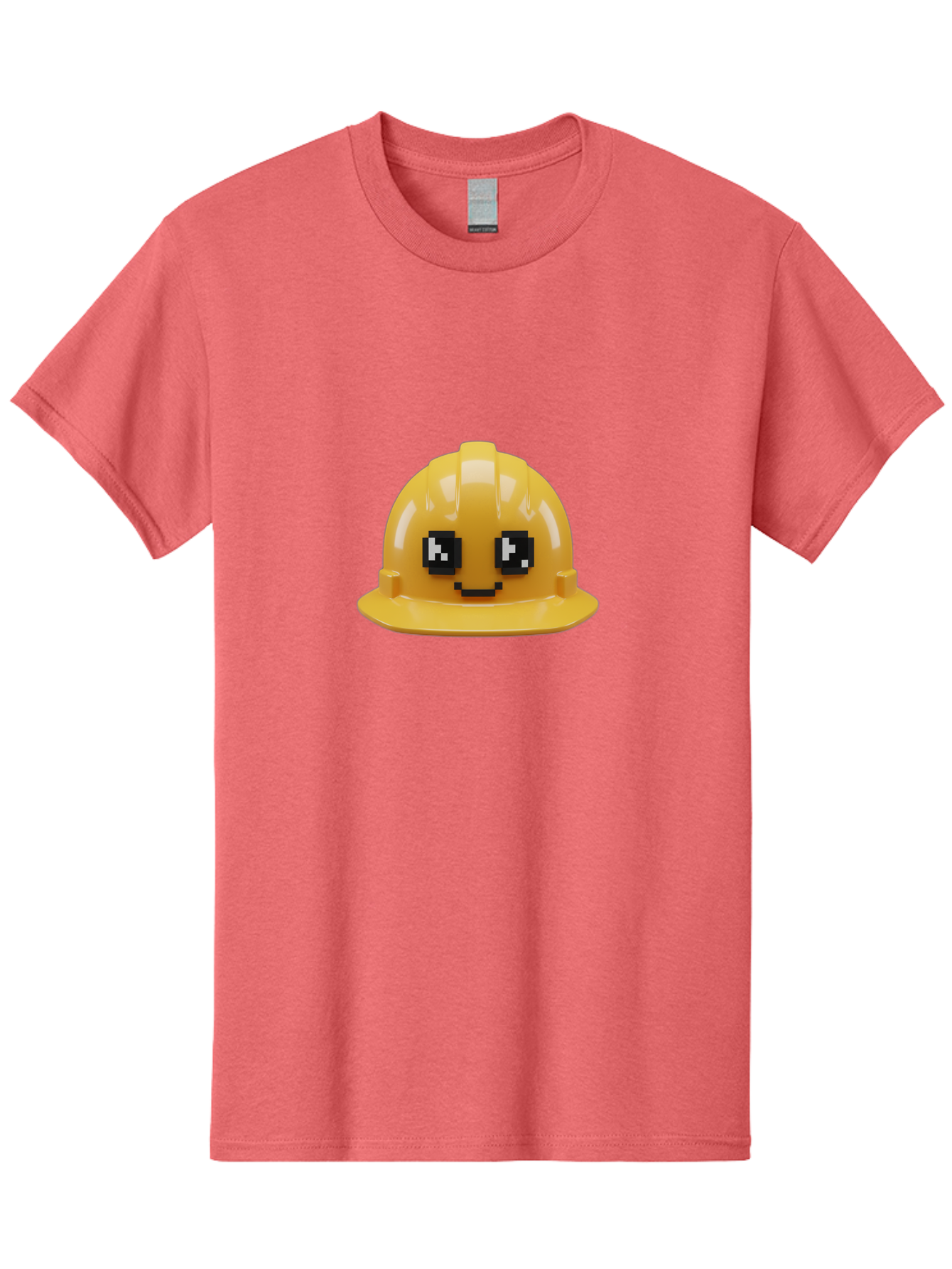 Yellow-Hard-Hat Men'S Graphic Tee, 100% Cotton, Comfortable Casual Summer Wear, Machine Washable, Yellow Hard Hat, Smiling Face, Pixelated Eyes, Construction Worker, Safety Gear, Cartoon Character, Funny Hat Bad943 10