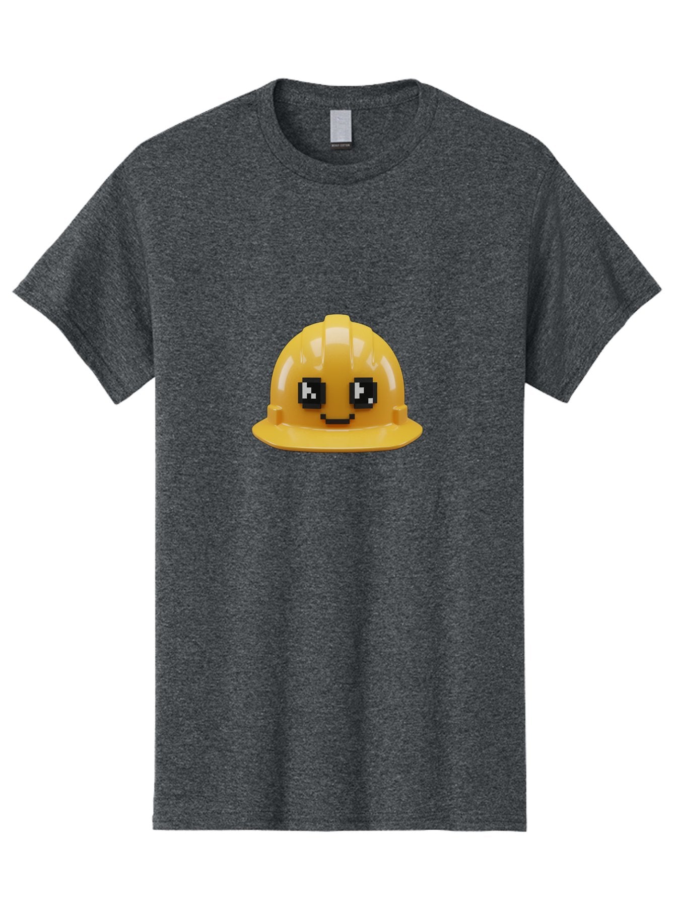 Yellow-Hard-Hat Men'S Graphic Tee, 100% Cotton, Comfortable Casual Summer Wear, Machine Washable, Yellow Hard Hat, Smiling Face, Pixelated Eyes, Construction Worker, Safety Gear, Cartoon Character, Funny Hat Bad943 3