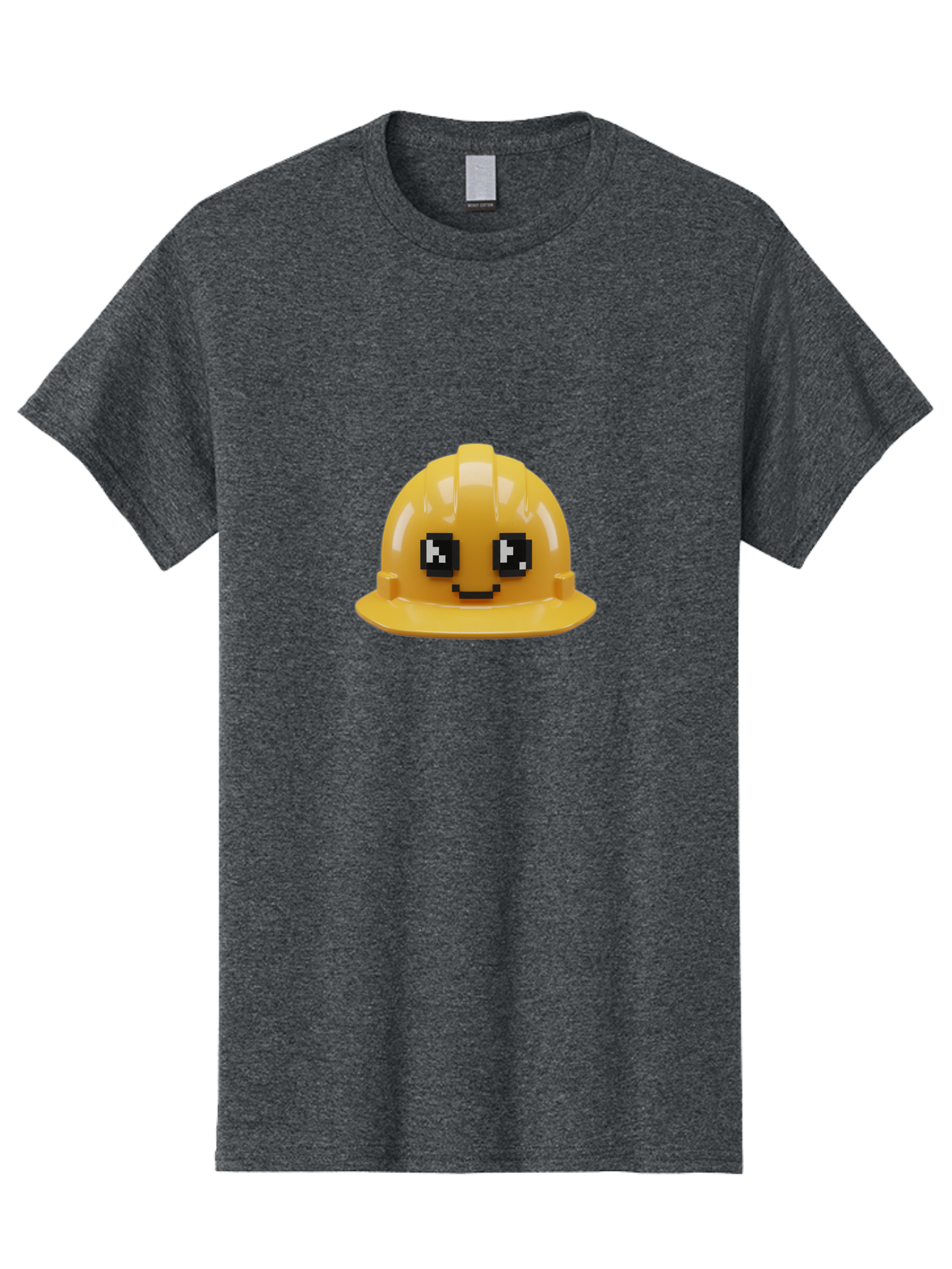 Yellow-Hard-Hat Men'S Graphic Tee, 100% Cotton, Comfortable Casual Summer Wear, Machine Washable, Yellow Hard Hat, Smiling Face, Pixelated Eyes, Construction Worker, Safety Gear, Cartoon Character, Funny Hat Bad943 9