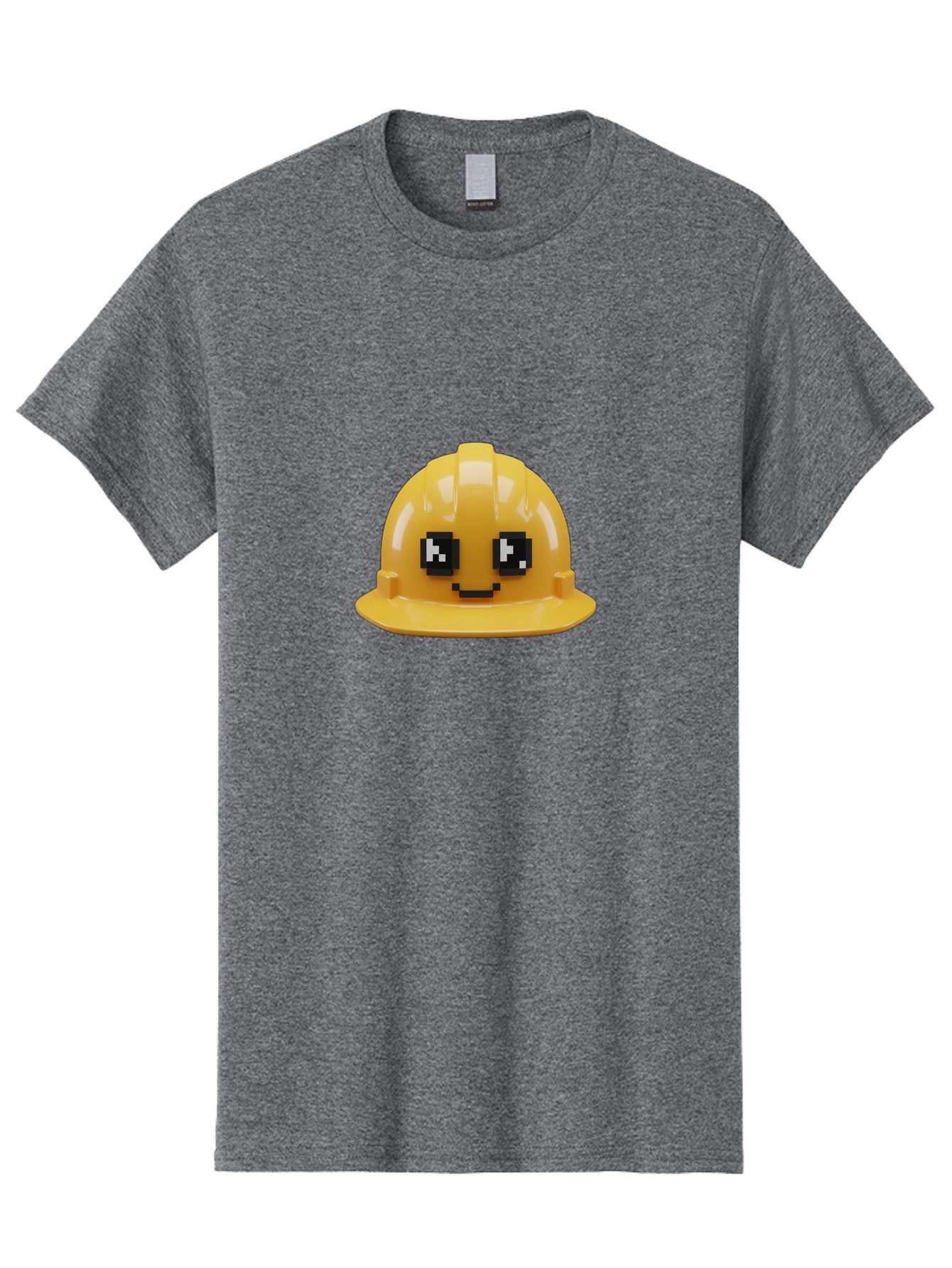 Yellow-Hard-Hat Men'S Graphic Tee, 100% Cotton, Comfortable Casual Summer Wear, Machine Washable, Yellow Hard Hat, Smiling Face, Pixelated Eyes, Construction Worker, Safety Gear, Cartoon Character, Funny Hat Bad943 4