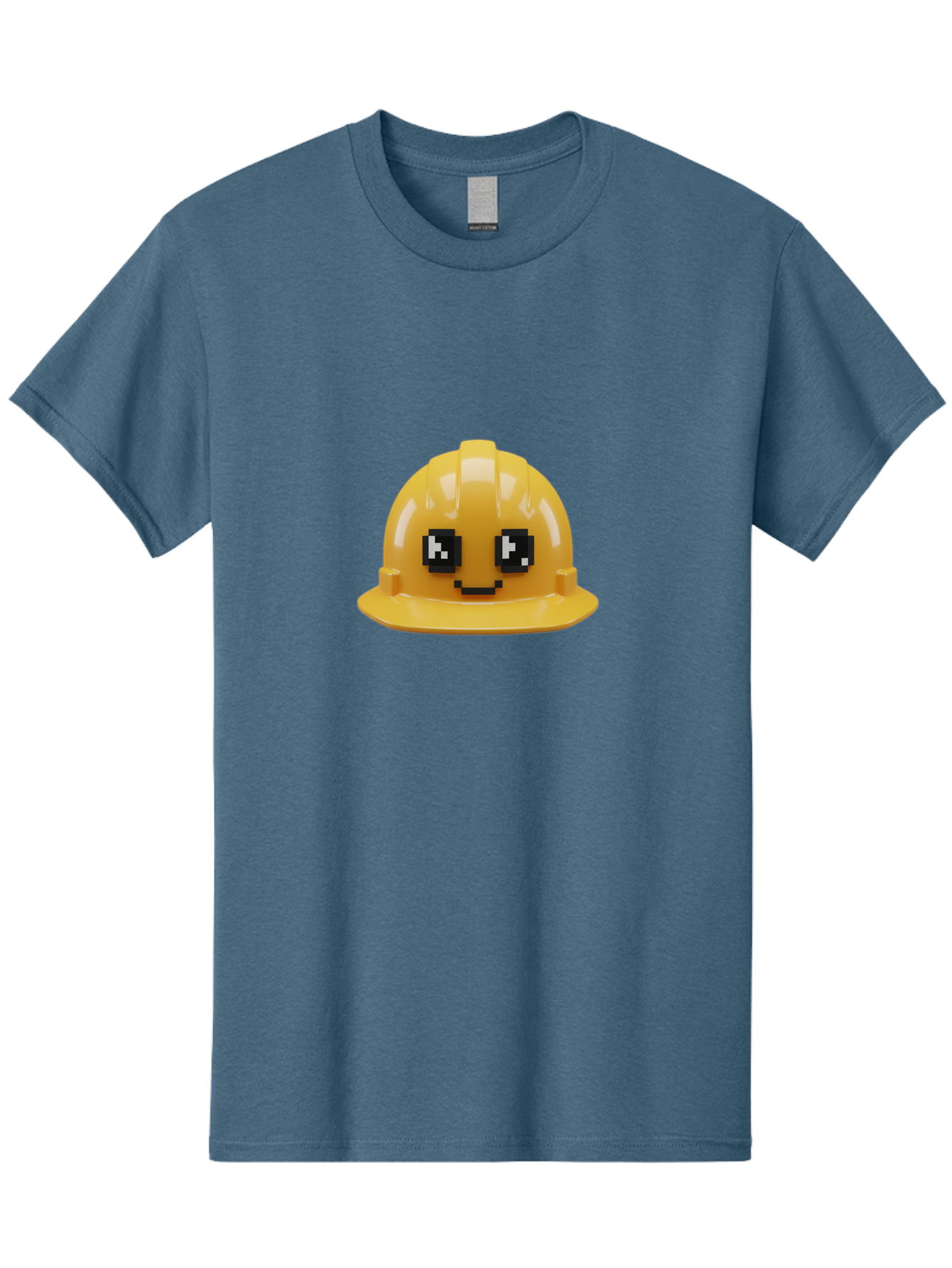 Yellow-Hard-Hat Men'S Graphic Tee, 100% Cotton, Comfortable Casual Summer Wear, Machine Washable, Yellow Hard Hat, Smiling Face, Pixelated Eyes, Construction Worker, Safety Gear, Cartoon Character, Funny Hat Bad943 8