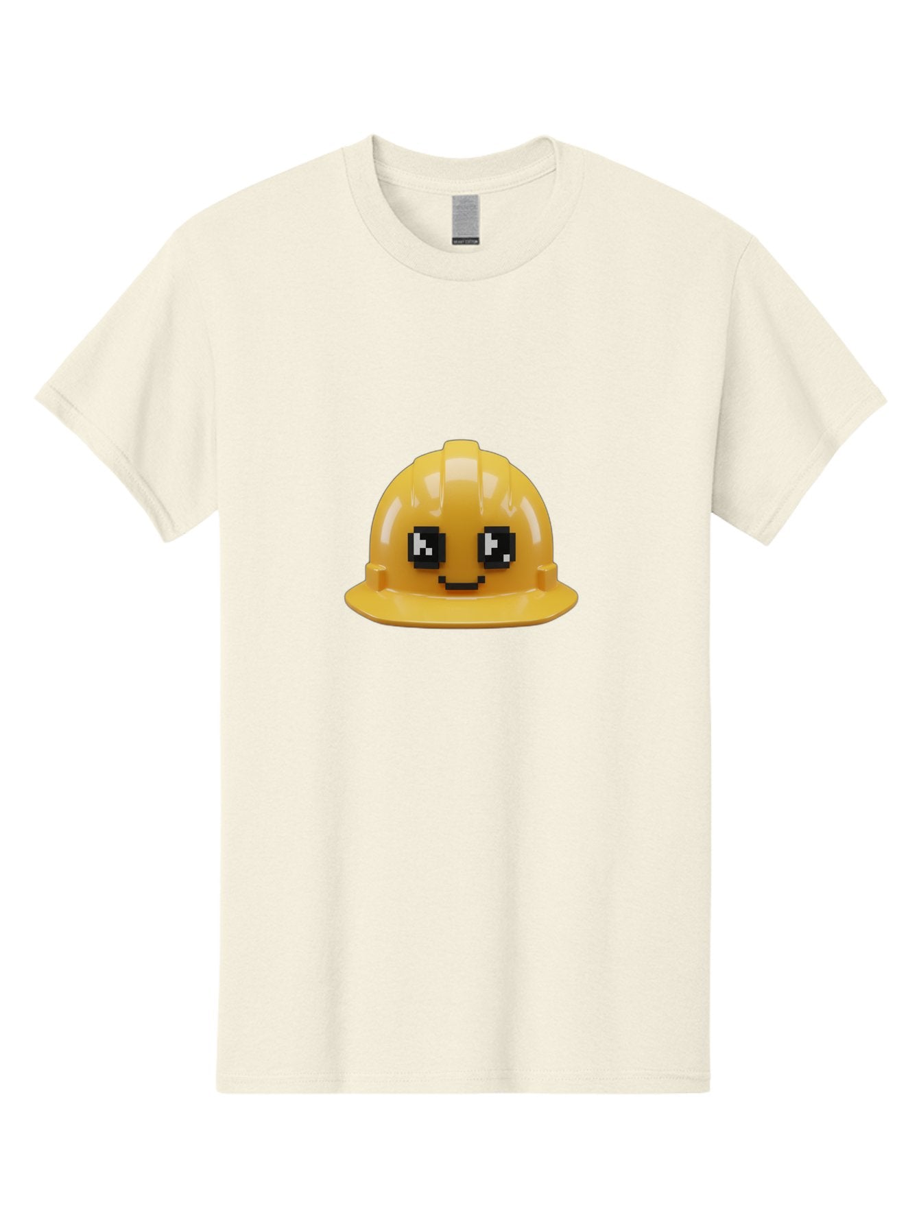 Yellow-Hard-Hat Men'S Graphic Tee, 100% Cotton, Comfortable Casual Summer Wear, Machine Washable, Yellow Hard Hat, Smiling Face, Pixelated Eyes, Construction Worker, Safety Gear, Cartoon Character, Funny Hat Bad943 9