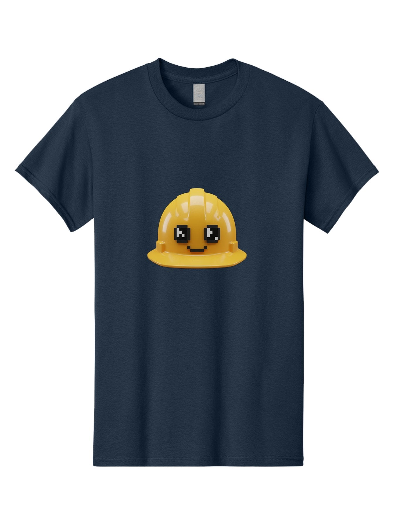 Yellow-Hard-Hat Men'S Graphic Tee, 100% Cotton, Comfortable Casual Summer Wear, Machine Washable, Yellow Hard Hat, Smiling Face, Pixelated Eyes, Construction Worker, Safety Gear, Cartoon Character, Funny Hat Bad943 13