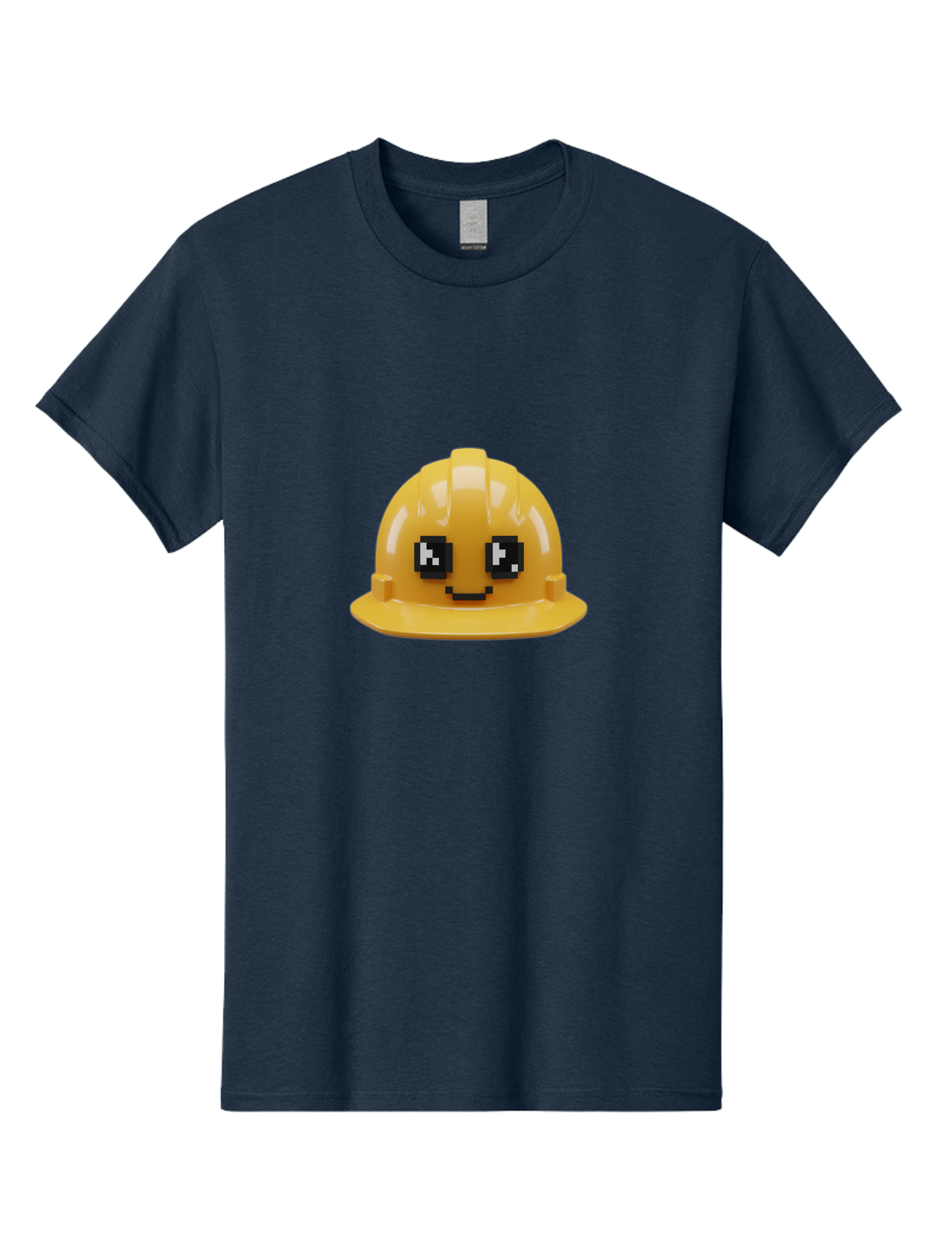 Yellow-Hard-Hat Men'S Graphic Tee, 100% Cotton, Comfortable Casual Summer Wear, Machine Washable, Yellow Hard Hat, Smiling Face, Pixelated Eyes, Construction Worker, Safety Gear, Cartoon Character, Funny Hat Bad943 15