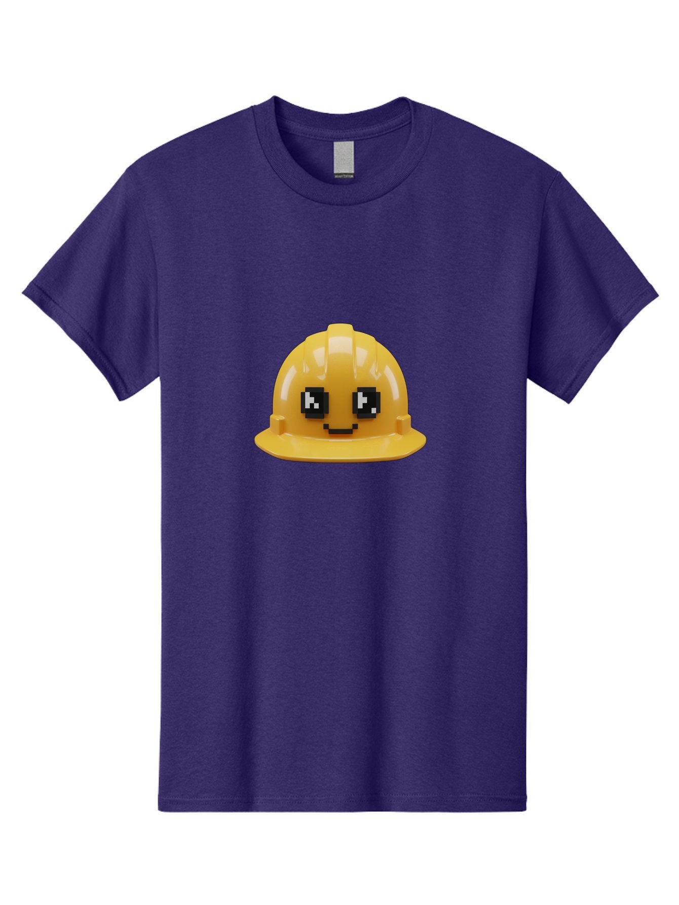Yellow-Hard-Hat Men'S Graphic Tee, 100% Cotton, Comfortable Casual Summer Wear, Machine Washable, Yellow Hard Hat, Smiling Face, Pixelated Eyes, Construction Worker, Safety Gear, Cartoon Character, Funny Hat Bad943