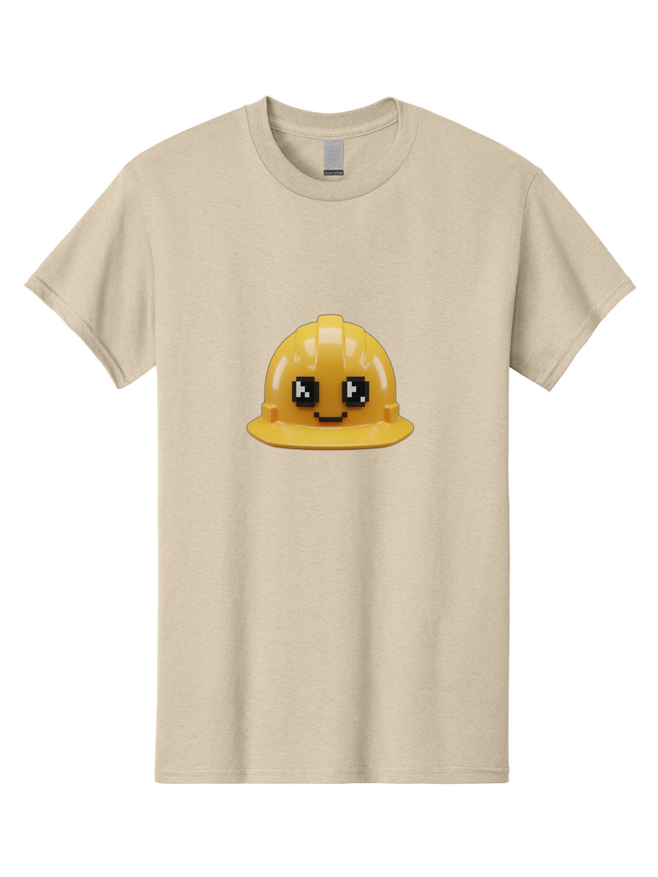 Yellow-Hard-Hat Men'S Graphic Tee, 100% Cotton, Comfortable Casual Summer Wear, Machine Washable, Yellow Hard Hat, Smiling Face, Pixelated Eyes, Construction Worker, Safety Gear, Cartoon Character, Funny Hat Bad943 6