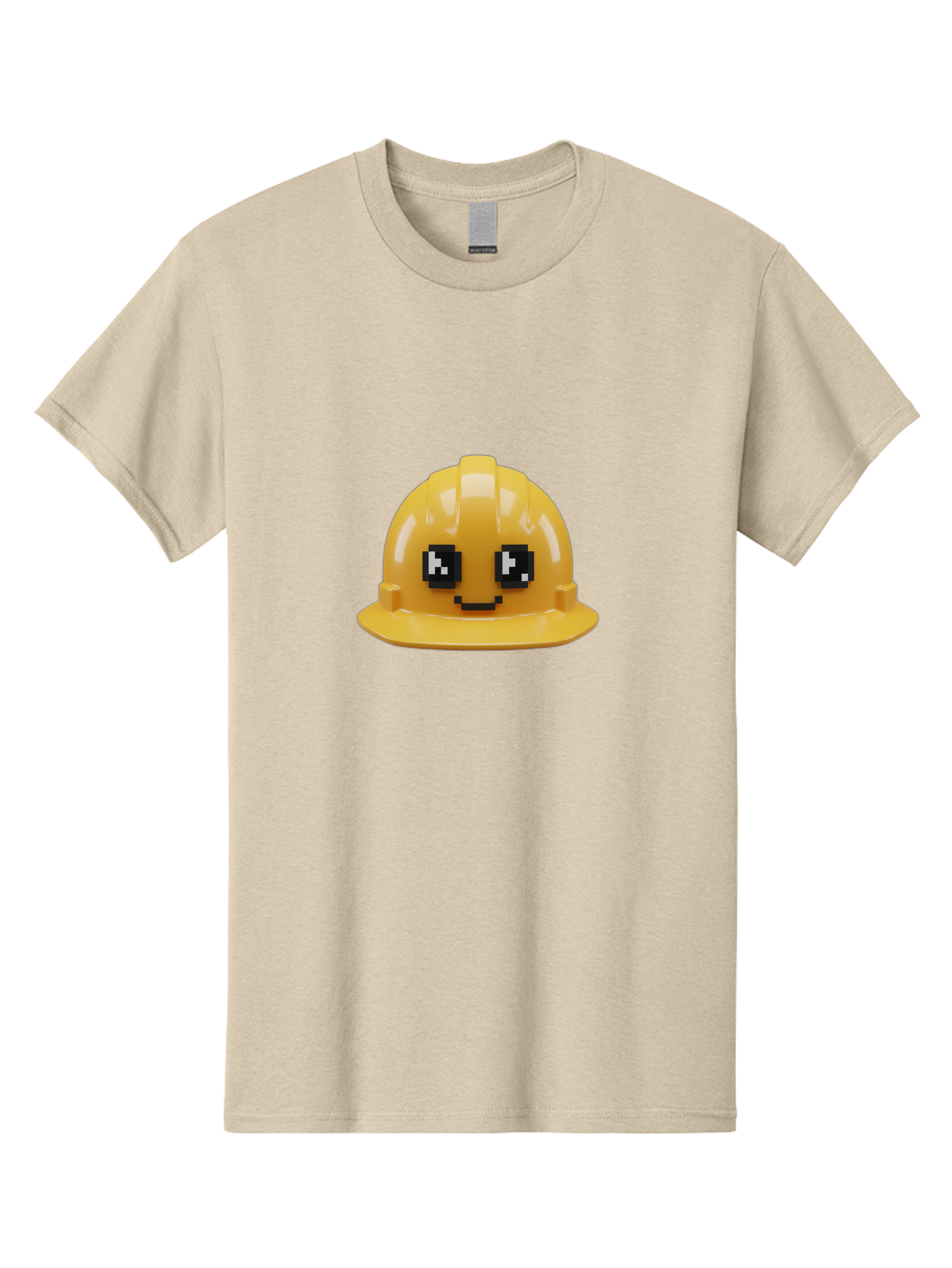 Yellow-Hard-Hat Men'S Graphic Tee, 100% Cotton, Comfortable Casual Summer Wear, Machine Washable, Yellow Hard Hat, Smiling Face, Pixelated Eyes, Construction Worker, Safety Gear, Cartoon Character, Funny Hat Bad943 7