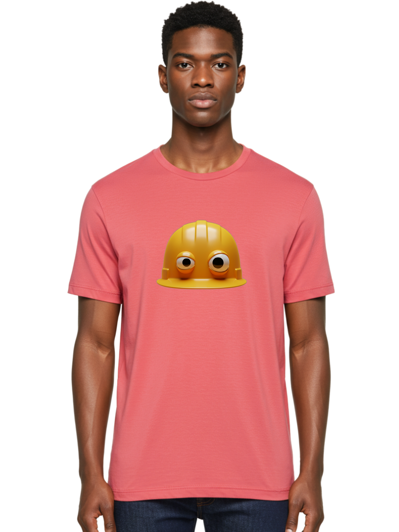 Yellow-Hardhat Men'S Graphic Tee, 100% Cotton, Comfortable Casual Summer Wear, Machine Washable, Safety Hardhat, Yellow Helmet, Funny Construction Hat, Cartoon Character, Comedic Element, Construction Worker Symbol, Quirky Illustration, Bad944 22