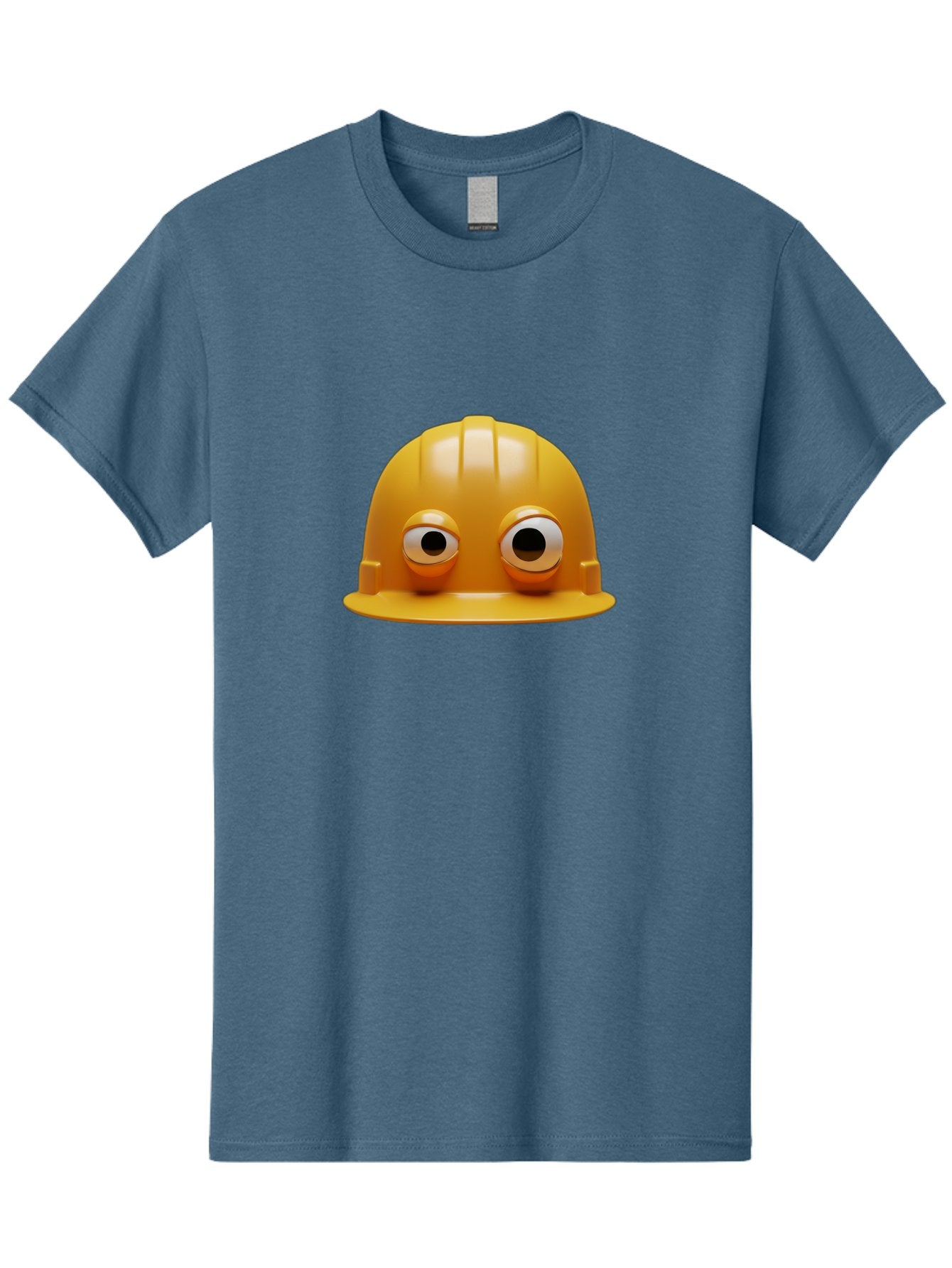 Yellow-Hardhat Men'S Graphic Tee, 100% Cotton, Comfortable Casual Summer Wear, Machine Washable, Safety Hardhat, Yellow Helmet, Funny Construction Hat, Cartoon Character, Comedic Element, Construction Worker Symbol, Quirky Illustration, Bad944