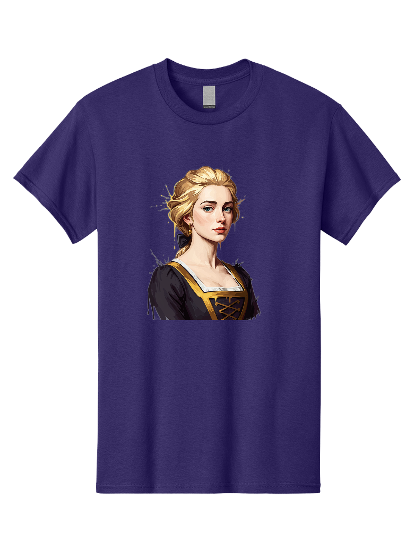 Young-Woman-Portrait Men'S Graphic Tee, 100% Cotton, Comfortable Casual Summer Wear, Machine Washable, Blonde Woman, Renaissance Portrait, Elegant Attire, Blue Eyes, Gold Accents, Medieval Fashion, Historical Figure, Realistic Portrait, Bad946 15