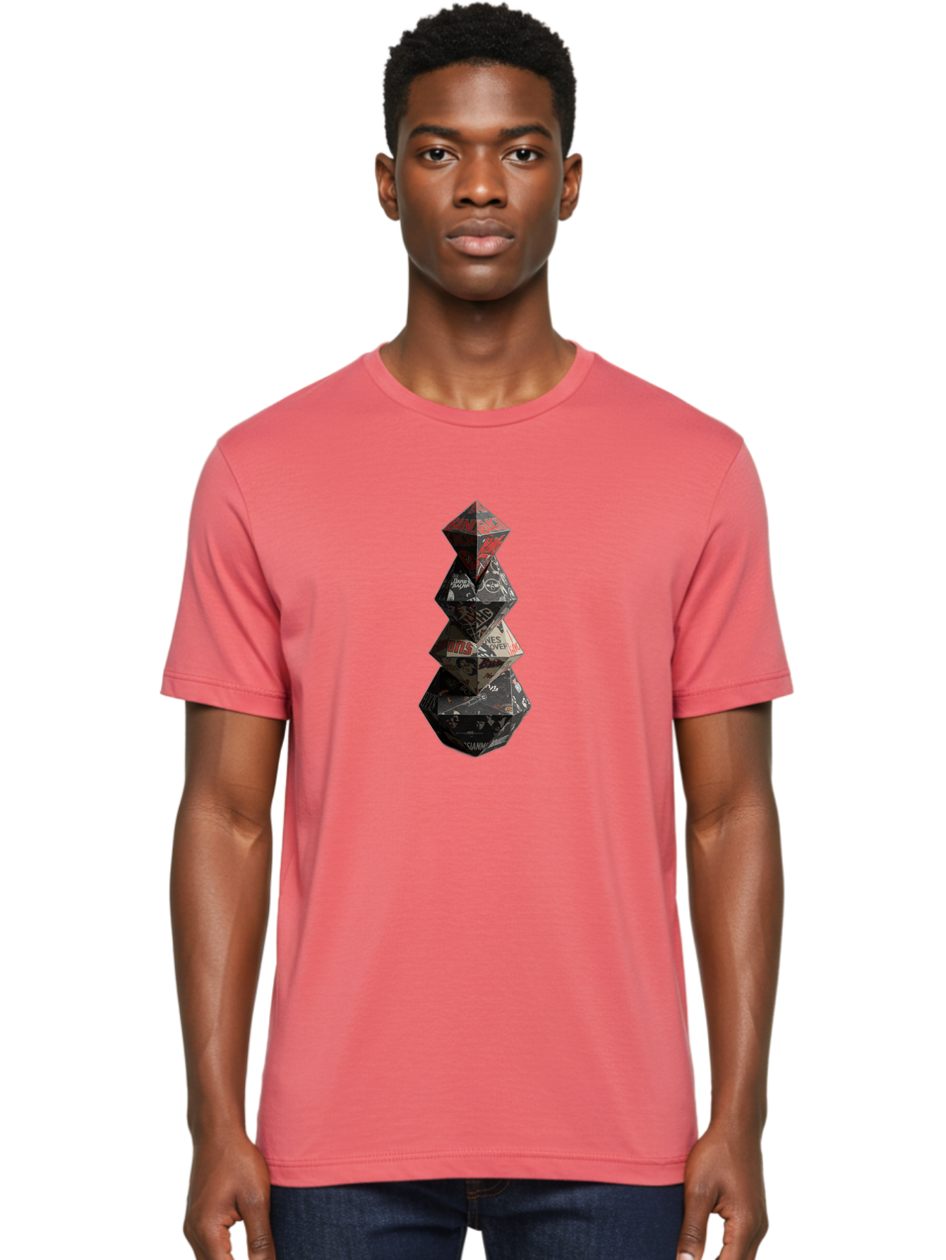 Yves-Saint-Laurent-Christmas-Tree Men'S Graphic Tee, 100% Cotton, Comfortable Casual Summer Wear, Machine Washable, Paper Art, Origami Tree, Geometric Shapes, Red And Black Design, Thank You, Handmade, 3D Art, Intricate Details, Bad947 20