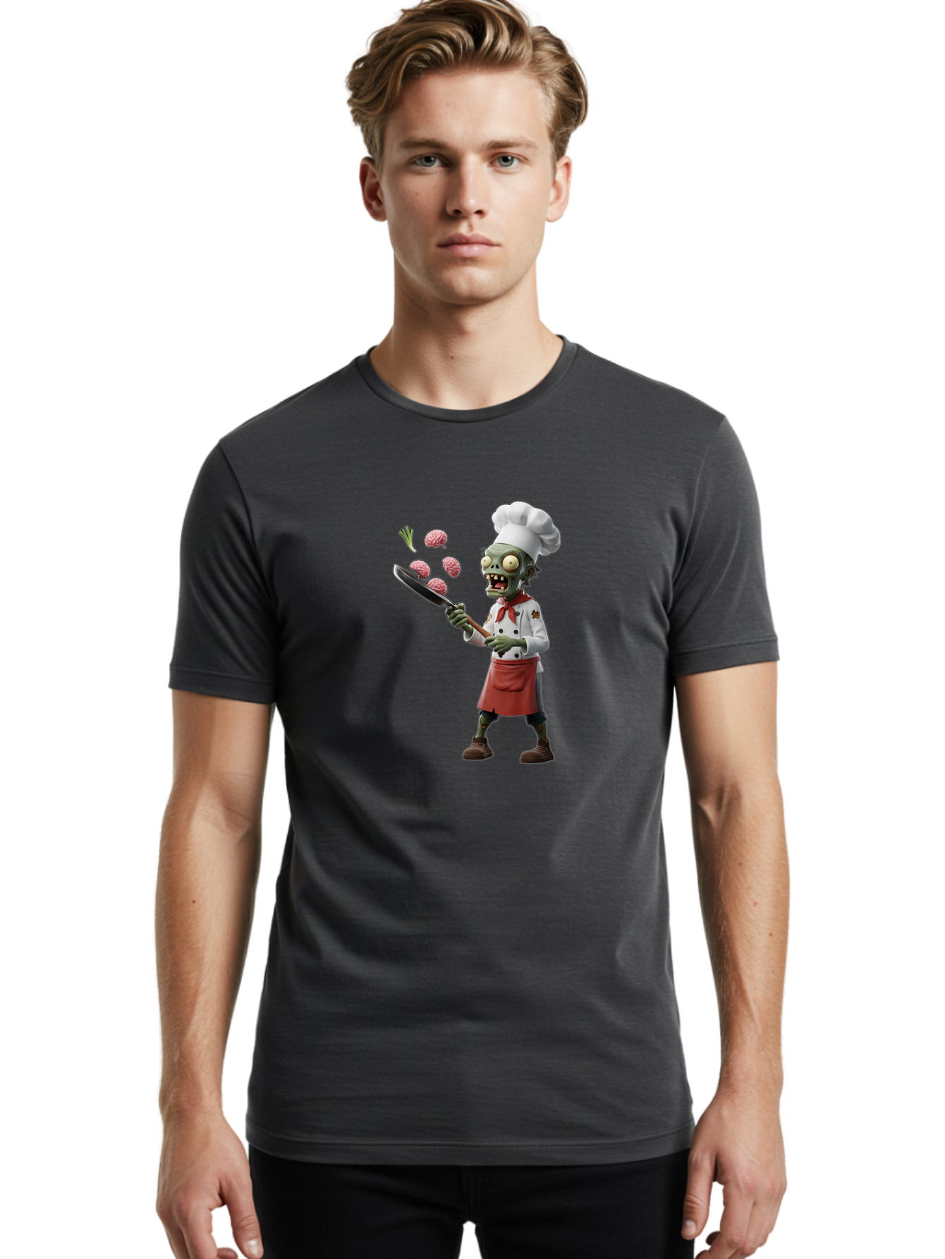 Zombie-Chef Men'S Graphic Tee, 100% Cotton, Comfortable Casual Summer Wear, Machine Washable, Zombie Chef Cooking Brains, Undead Culinary Delights, Spooky Kitchen Scene, Brain Cuisine, Horror Cooking, Creepy Chef, Zombie Cooking Show Bad948 18