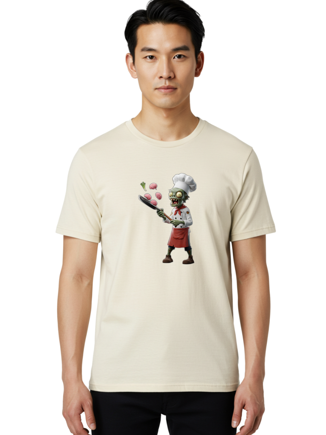 Zombie-Chef Men'S Graphic Tee, 100% Cotton, Comfortable Casual Summer Wear, Machine Washable, Zombie Chef Cooking Brains, Undead Culinary Delights, Spooky Kitchen Scene, Brain Cuisine, Horror Cooking, Creepy Chef, Zombie Cooking Show Bad948 17