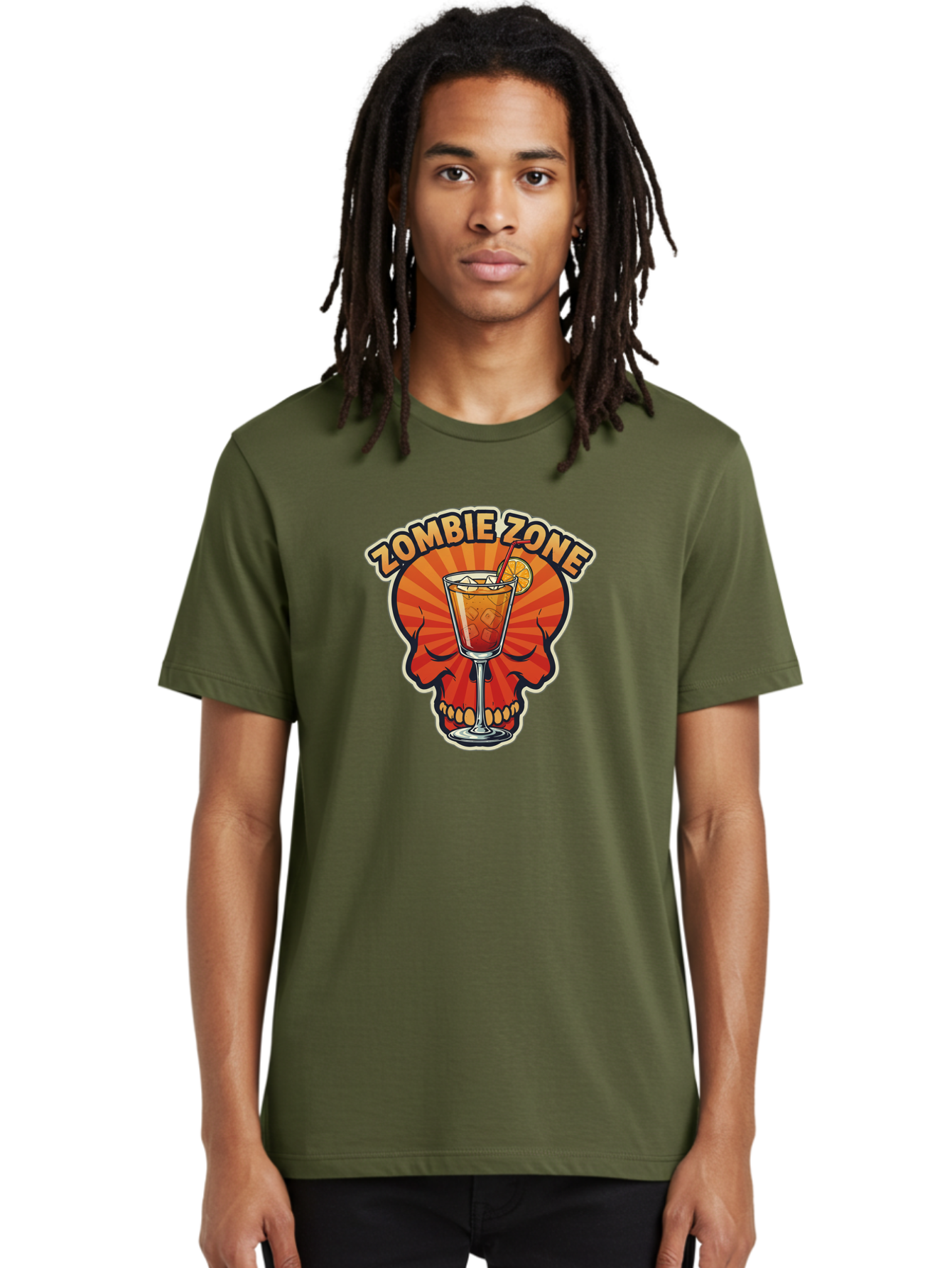 Zombie-Zone Men'S Graphic Tee, 100% Cotton, Comfortable Casual Summer Wear, Machine Washable, Zombie Zone Cocktail, Orange And Red Skull, Tiki Drink, Zombie-Themed Bar, Cocktail Party, Summer Vibes, Orange Drink, Horror-Themed Drinks Bad949 17