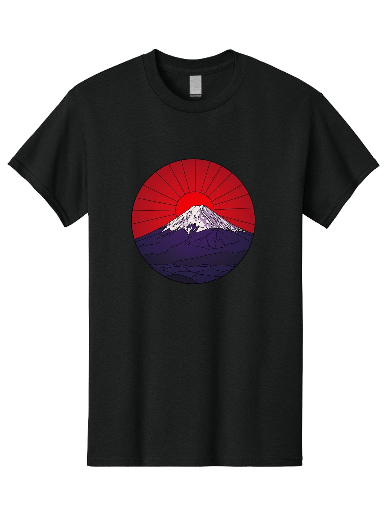 Fujisan Men'S Graphic Tee, 100% Cotton, Comfortable Casual Summer Wear, Machine Washable, Mount Fuji Landscape, Red Sunrise, Iconic Mountain, Japan Scenery, Minimalist Art, Sunrise Over Mountains, Snow-Capped Peak Bad953