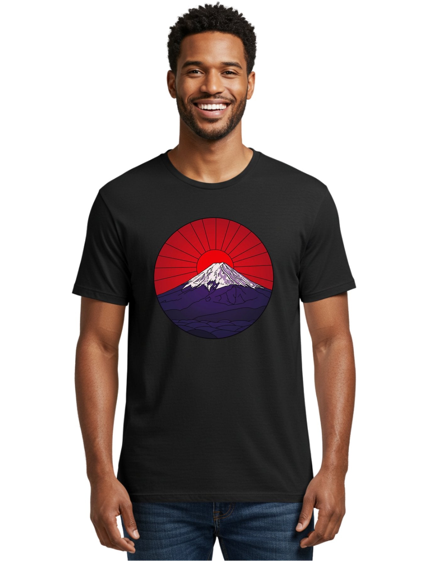 Fujisan Men'S Graphic Tee, 100% Cotton, Comfortable Casual Summer Wear, Machine Washable, Mount Fuji Landscape, Red Sunrise, Iconic Mountain, Japan Scenery, Minimalist Art, Sunrise Over Mountains, Snow-Capped Peak Bad953 19