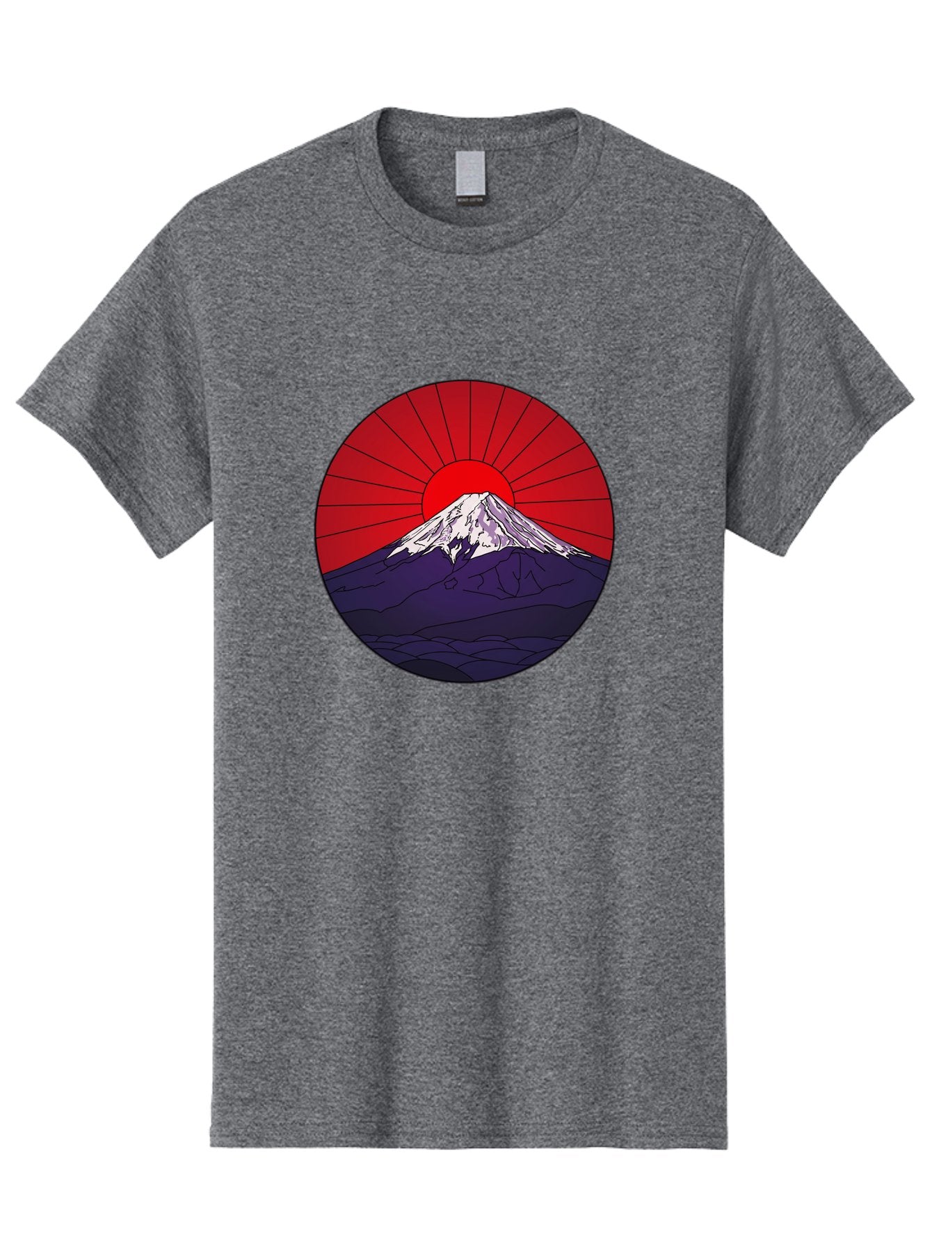 Fujisan Men'S Graphic Tee, 100% Cotton, Comfortable Casual Summer Wear, Machine Washable, Mount Fuji Landscape, Red Sunrise, Iconic Mountain, Japan Scenery, Minimalist Art, Sunrise Over Mountains, Snow-Capped Peak Bad953