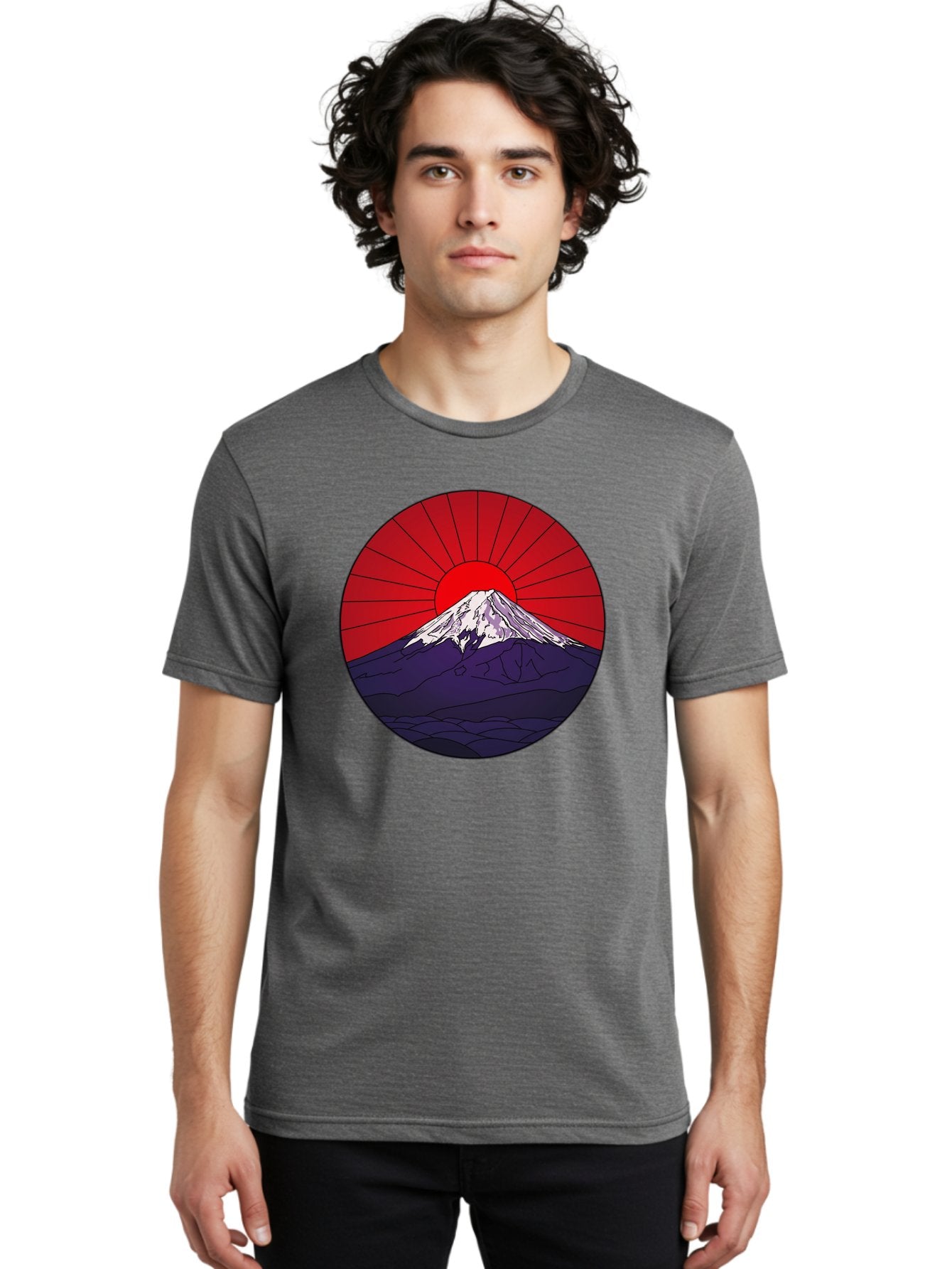 Fujisan Men'S Graphic Tee, 100% Cotton, Comfortable Casual Summer Wear, Machine Washable, Mount Fuji Landscape, Red Sunrise, Iconic Mountain, Japan Scenery, Minimalist Art, Sunrise Over Mountains, Snow-Capped Peak Bad953 21