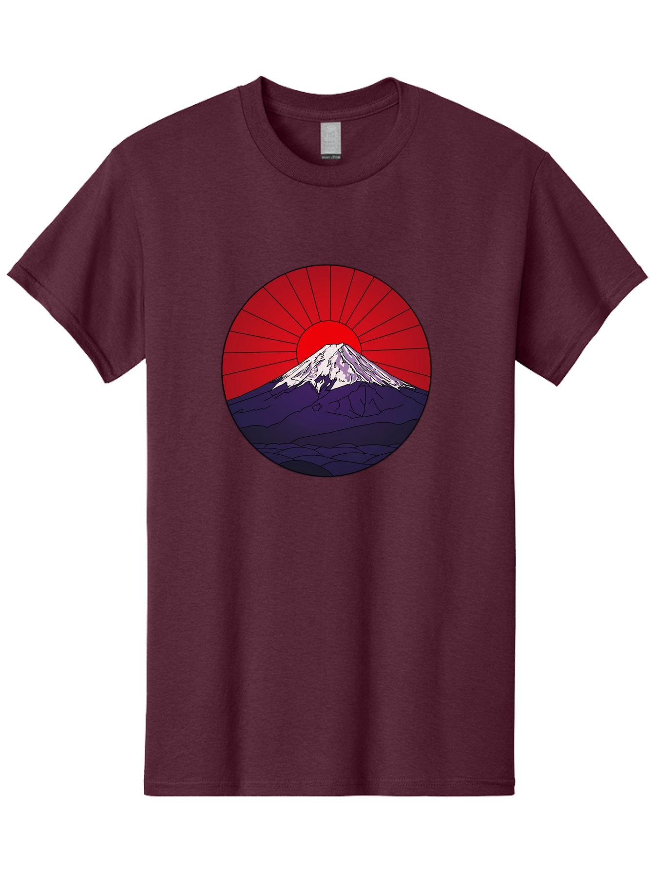 Fujisan Men'S Graphic Tee, 100% Cotton, Comfortable Casual Summer Wear, Machine Washable, Mount Fuji Landscape, Red Sunrise, Iconic Mountain, Japan Scenery, Minimalist Art, Sunrise Over Mountains, Snow-Capped Peak Bad953 5